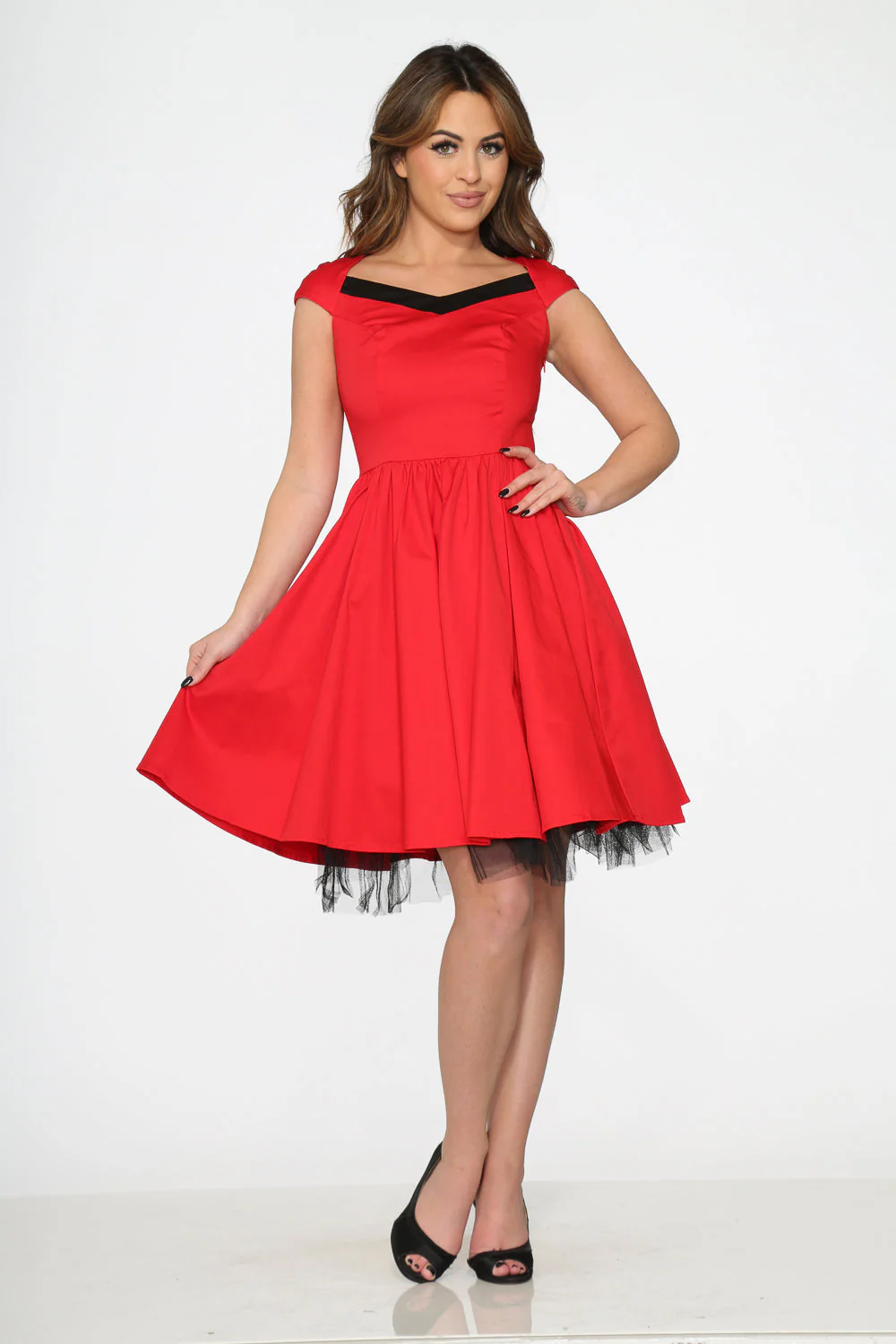 Red & Black Trim Swing Dress