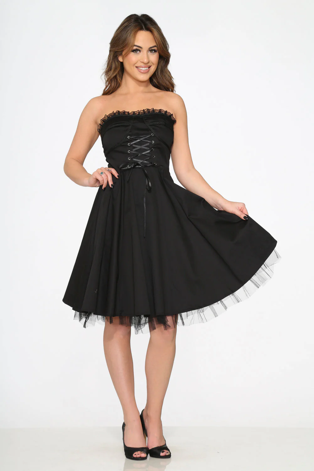 Black Strapless Swing Dress - Image 4