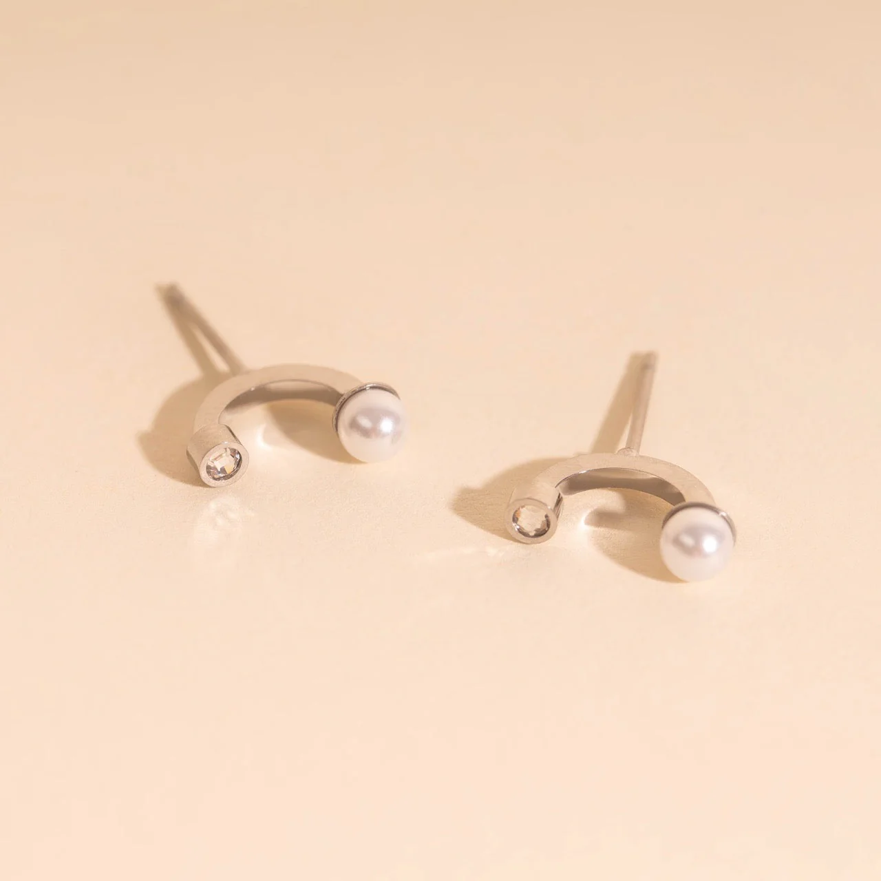 Arc and Pearl Stud Earrings - Image 8
