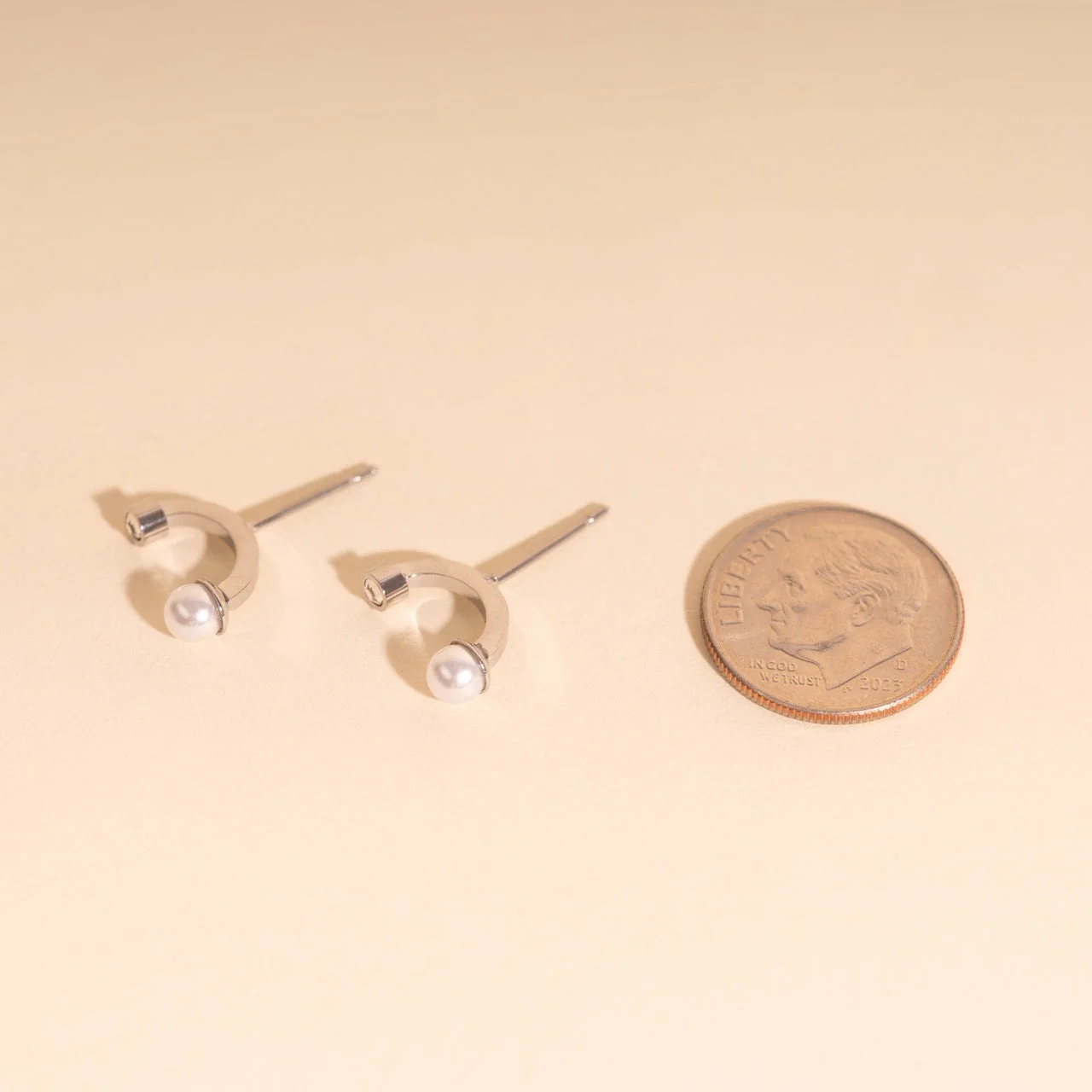 Arc and Pearl Stud Earrings - Image 9