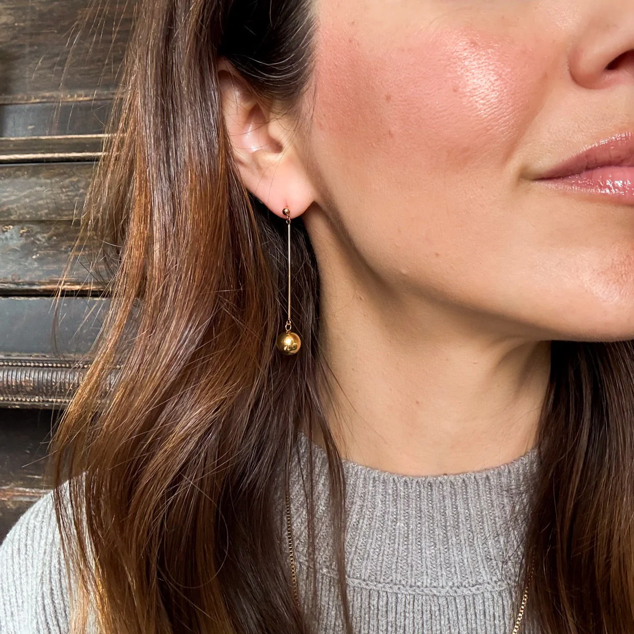 Ball Hammered Bar Stud Earrings - Image 5