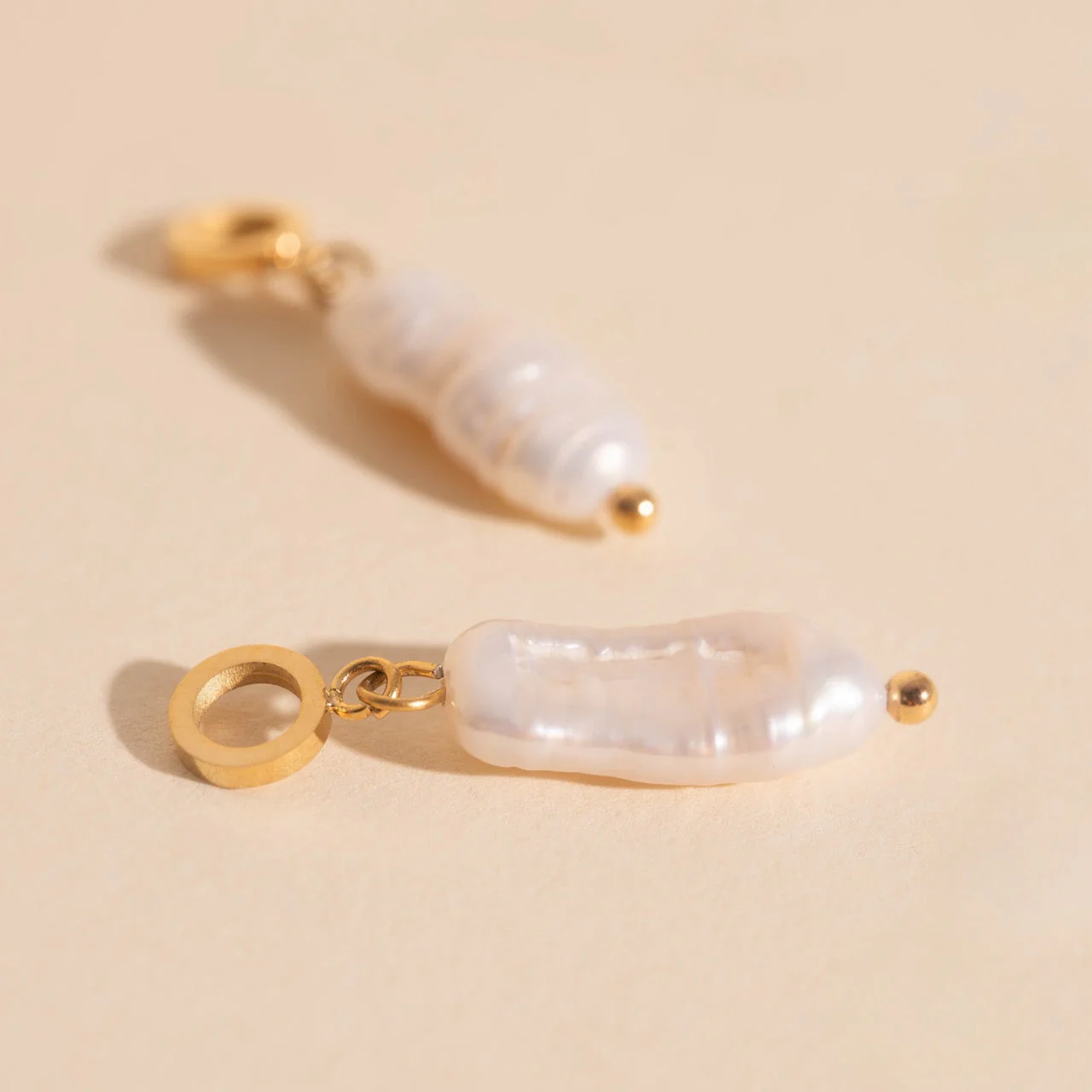 Baroque Natural Pearl Huggie Hoop Charms - Image 3