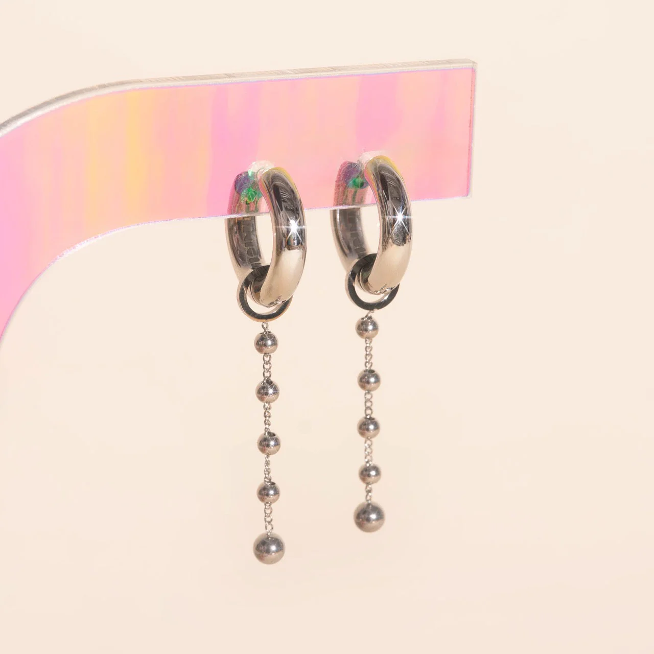 Beaded Metal Chain Chunky Huggie Hoop Charms - Image 6