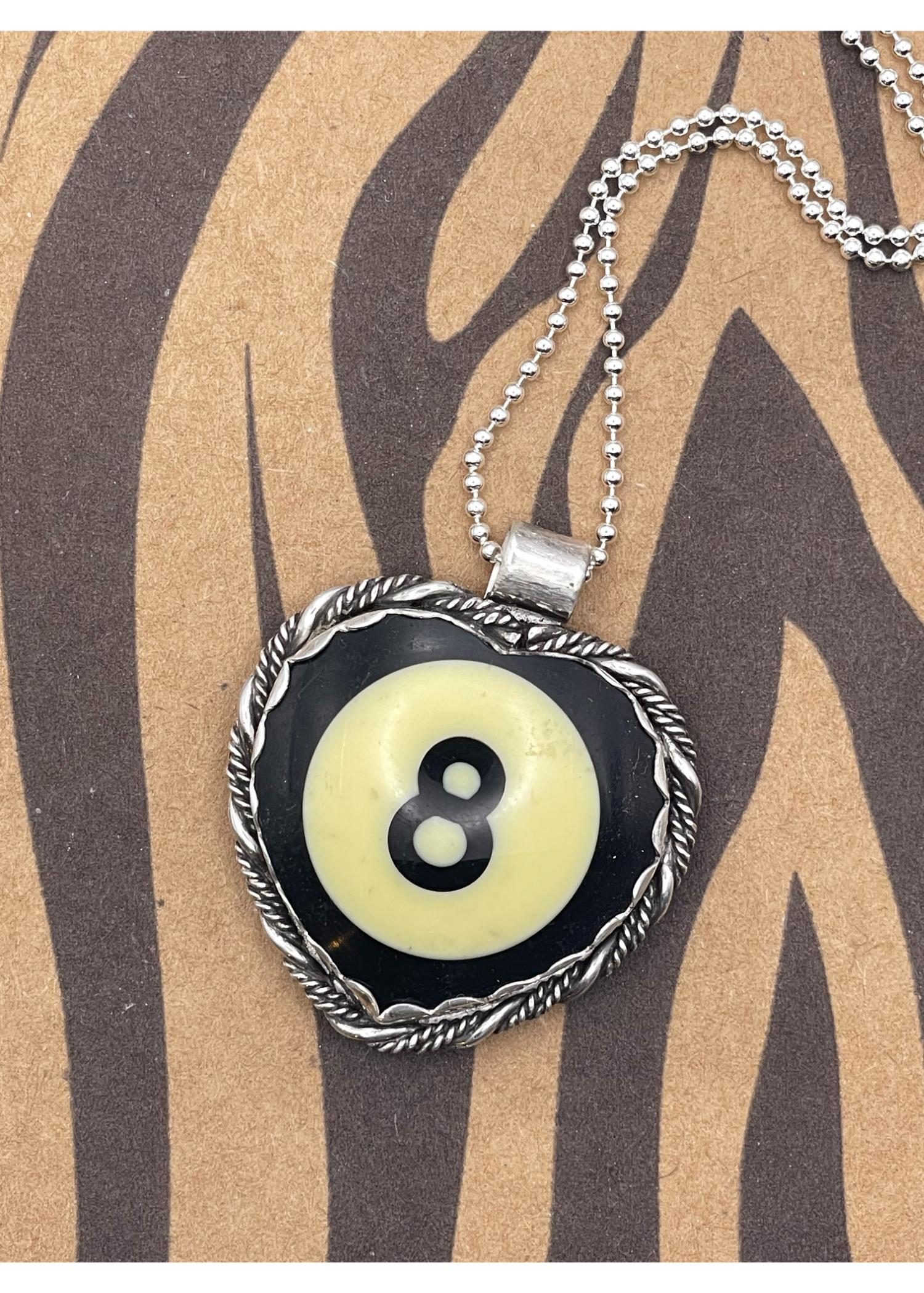 Sterling Silver Heart Pendant Black Billiard 8-Ball