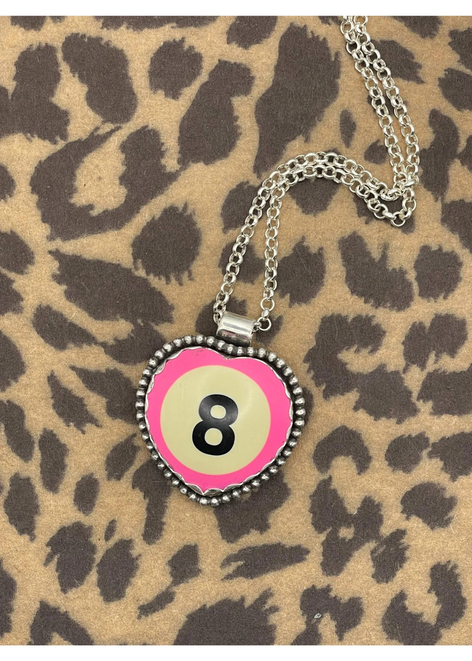 Sterling Silver Heart Pendant Pink Billiard 8-Ball