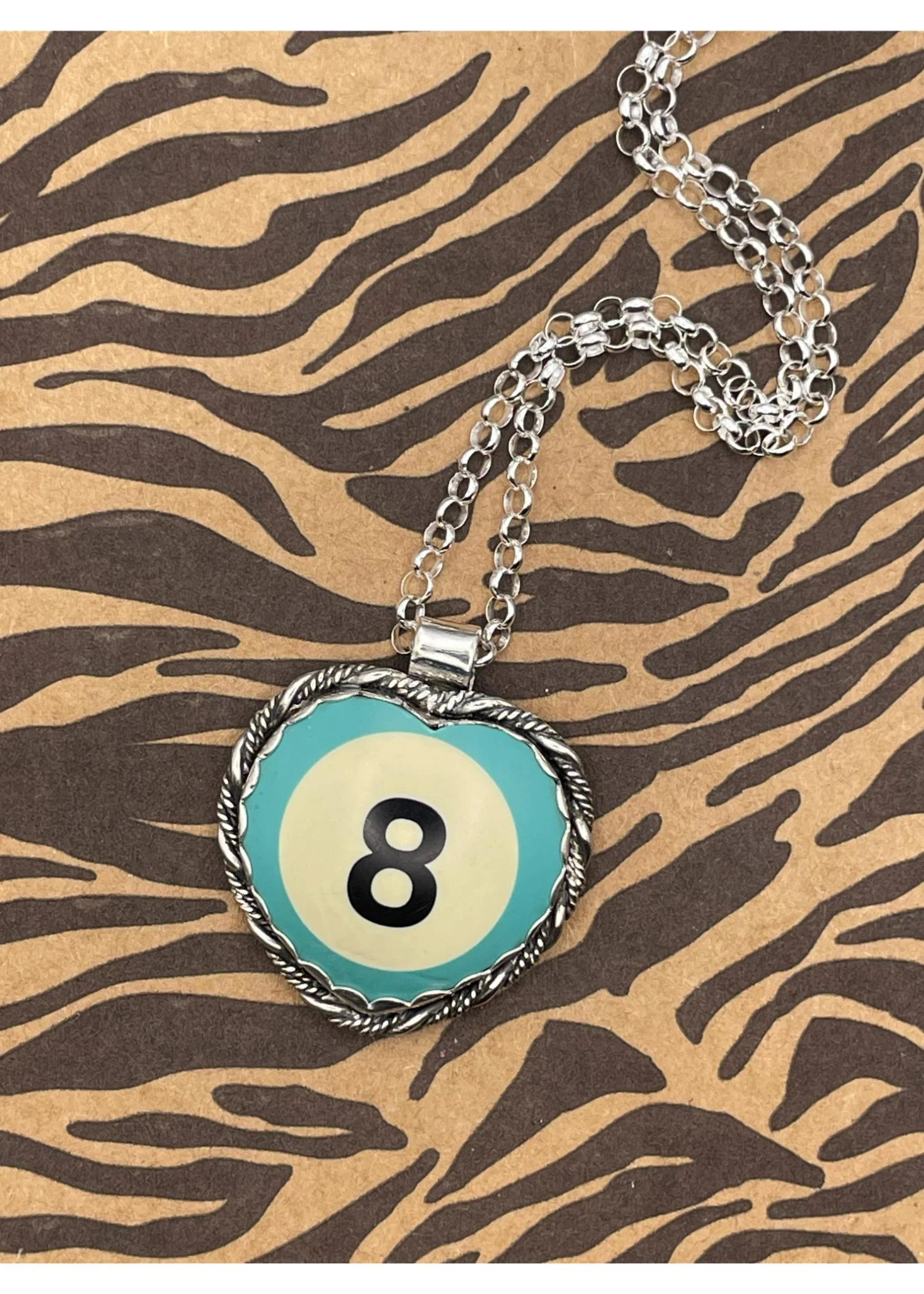 Sterling Silver Heart Pendant Turquoise Billiard 8-Ball