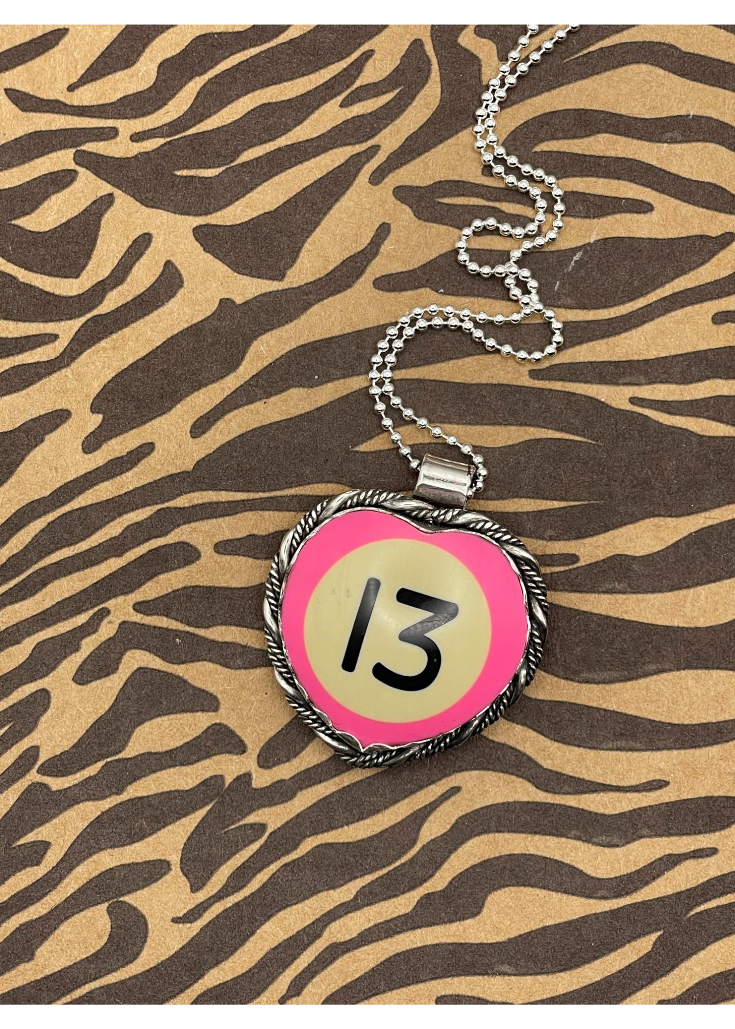 Sterling Silver Heart Pendant Pink Billiard Ball #13