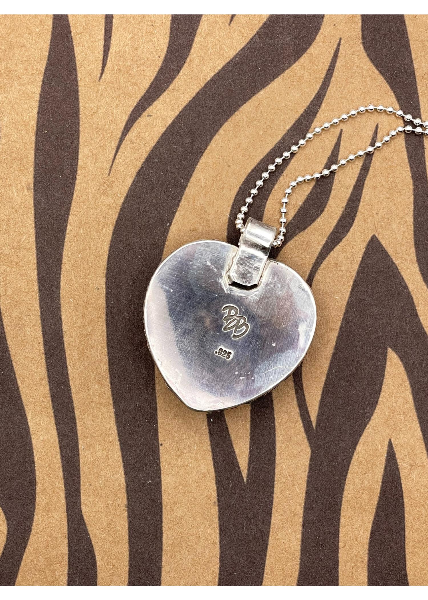 Sterling Silver Heart Pendant Pink Billiard Ball #13 - Image 2
