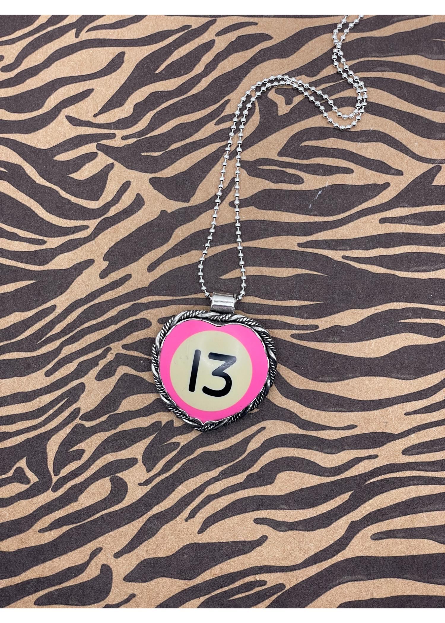 Sterling Silver Heart Pendant Pink Billiard Ball #13 - Image 3
