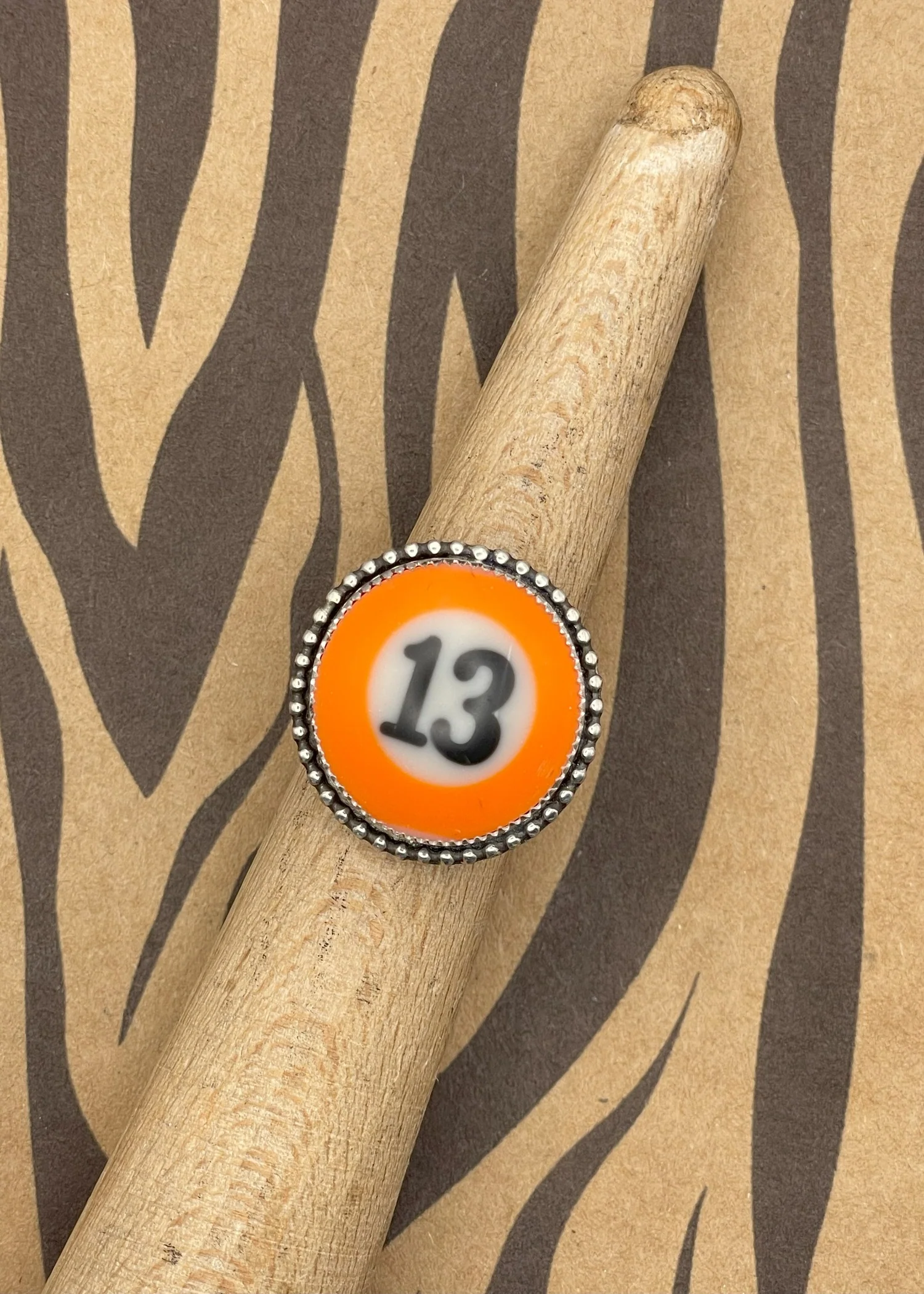 Sterling Silver Ring Orange Billiard Ball #13