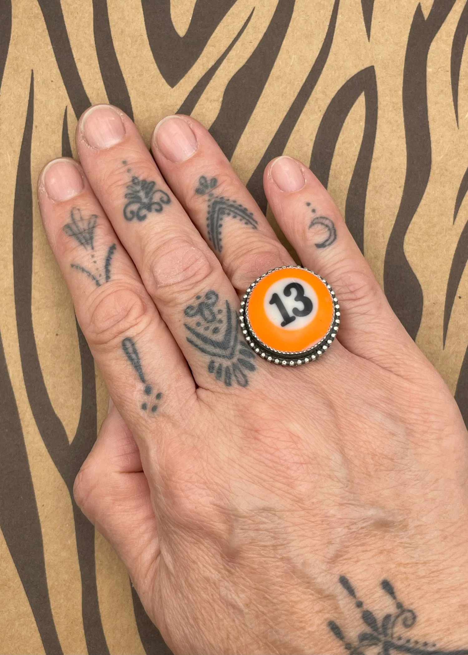 Sterling Silver Ring Orange Billiard Ball #13 - Image 2