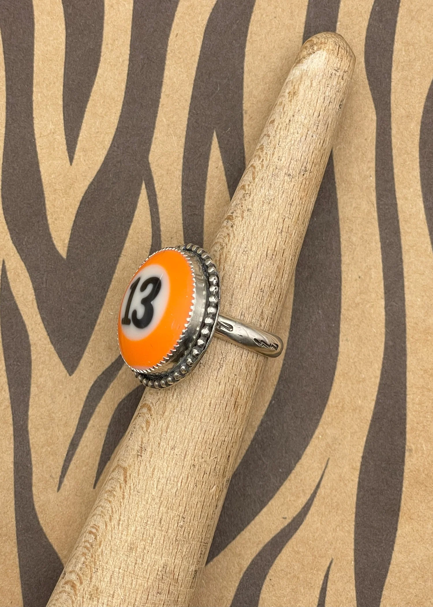 Sterling Silver Ring Orange Billiard Ball #13 - Image 3