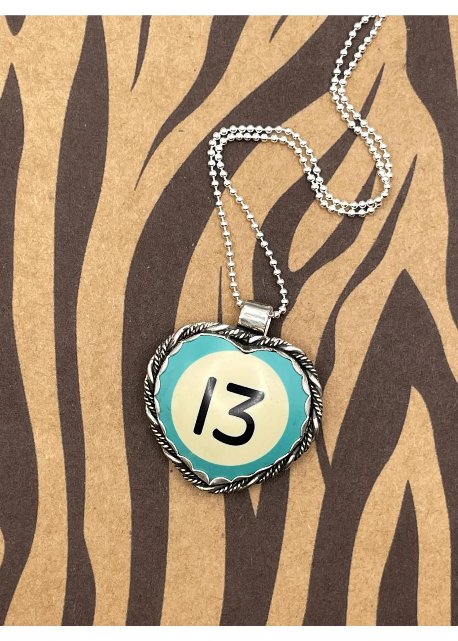 Sterling Silver Heart Pendant Turquoise Billiard Ball #13 - Image 3