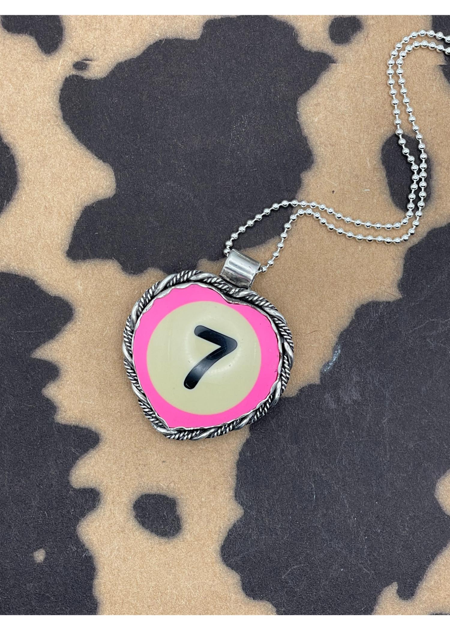 Sterling Silver Heart Pendant Pink Billiard Ball Lucky #7 - Image 3