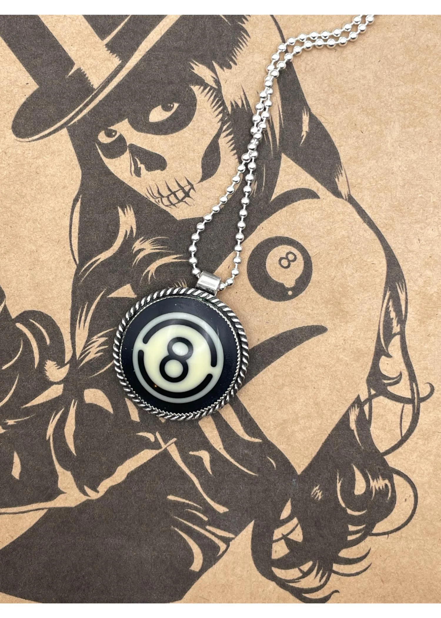 Sterling Silver Round Pendant Black Billiard 8-Ball - Image 3