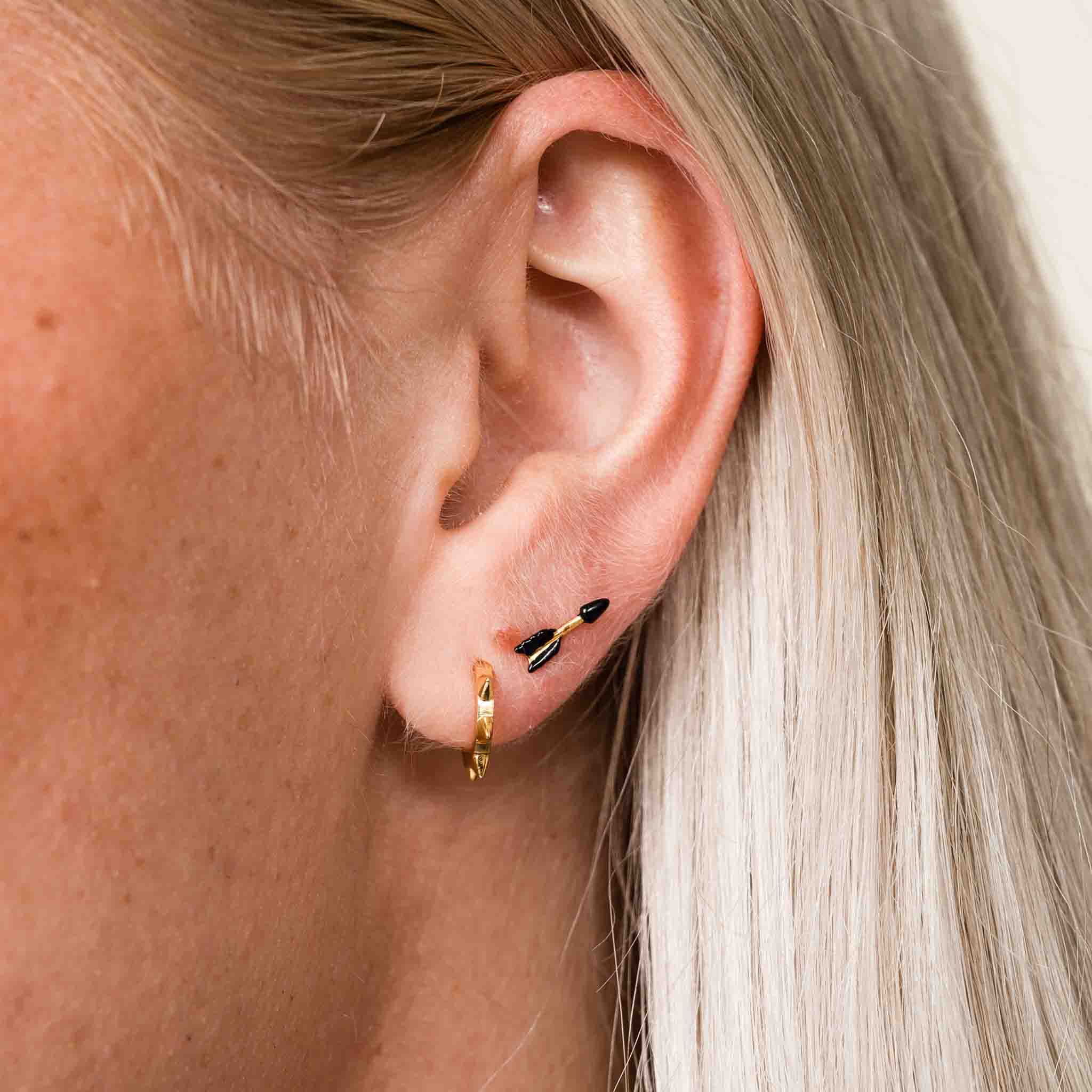 Tiny Black Arrow Stud Earrings Sterling Silver - Image 2