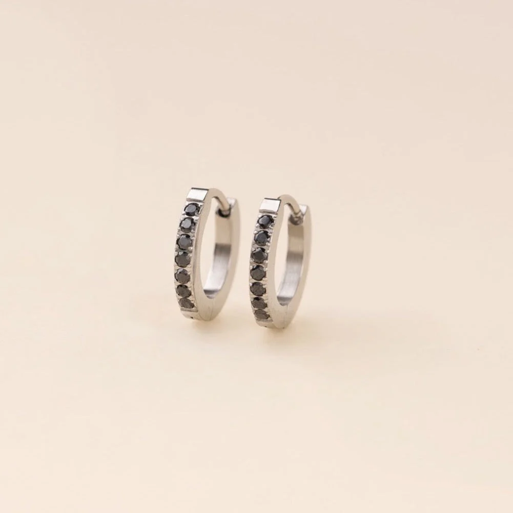 Black Gem Huggie Hoop Earrings - Image 2
