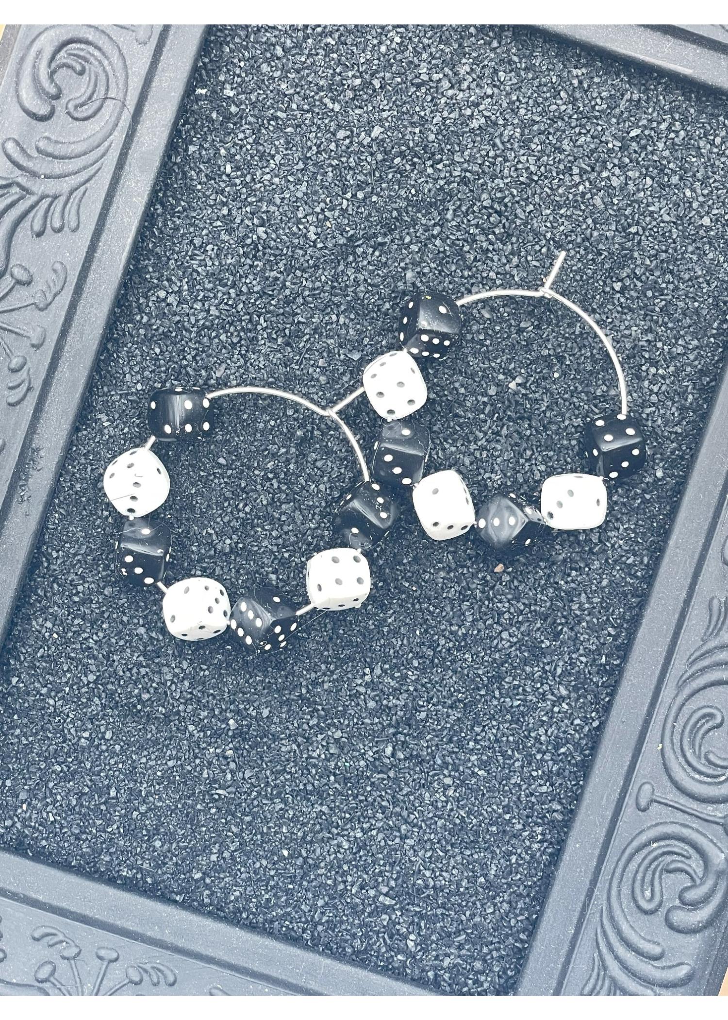Black & White Dice Hoop Earrings - Image 3