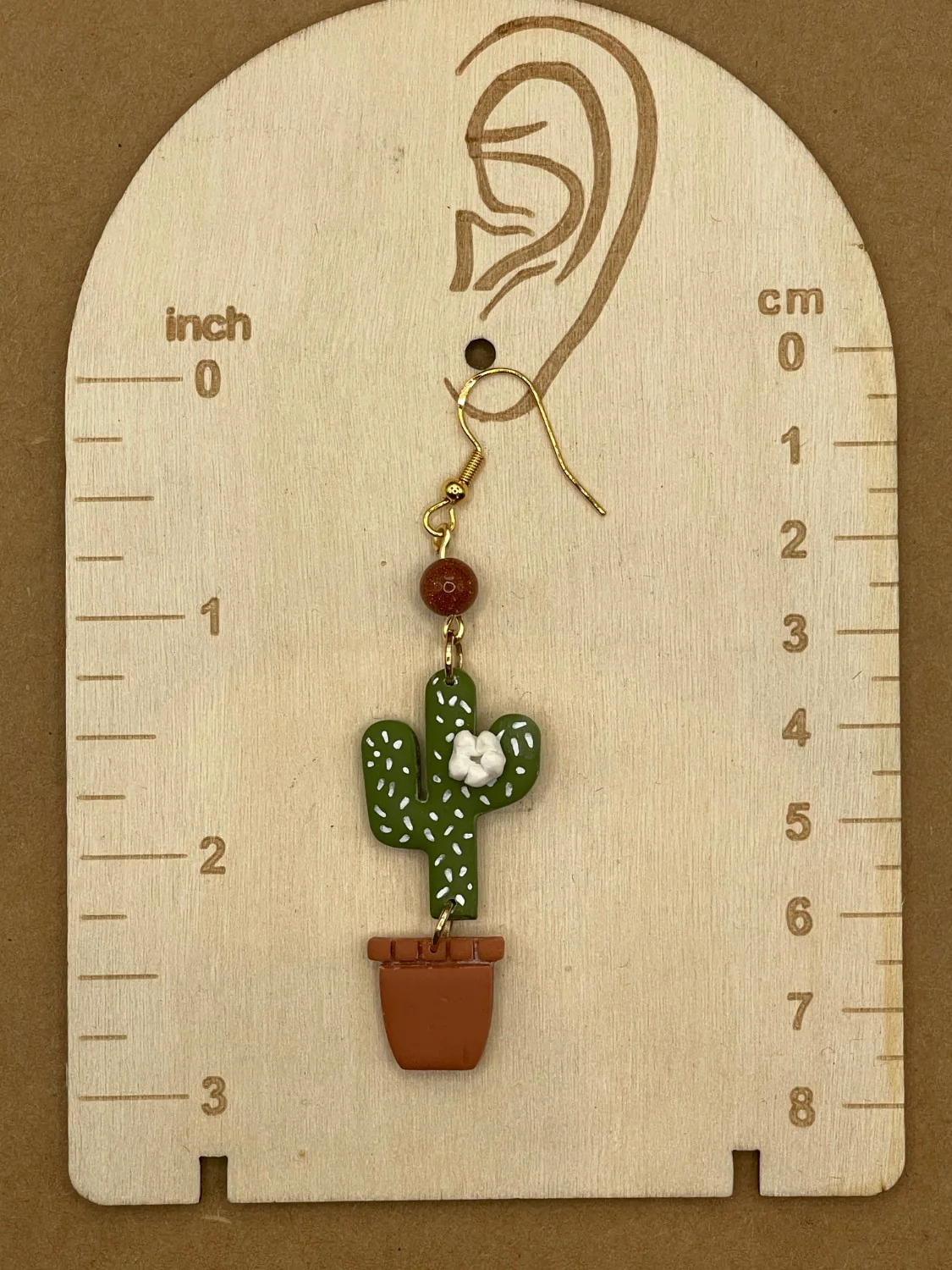 Cactus with Sunstone Bead Earrings - Image 3