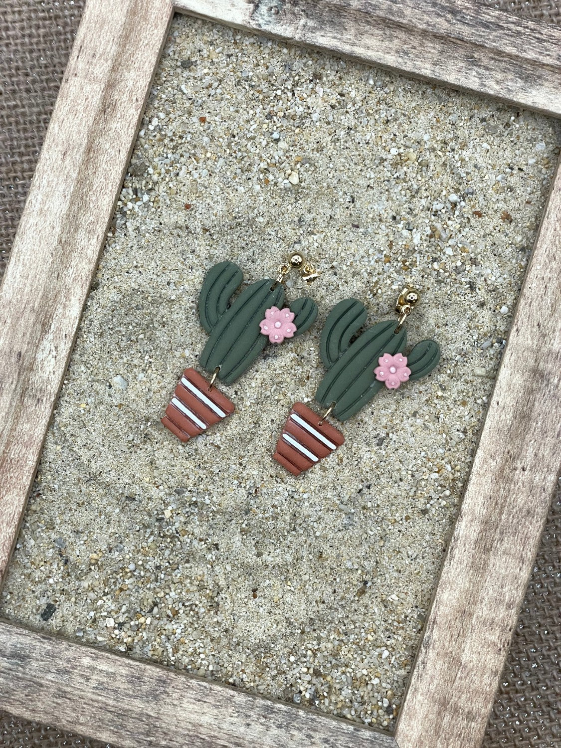 Candle Cactus with Pink Flower Earrings - Image 3
