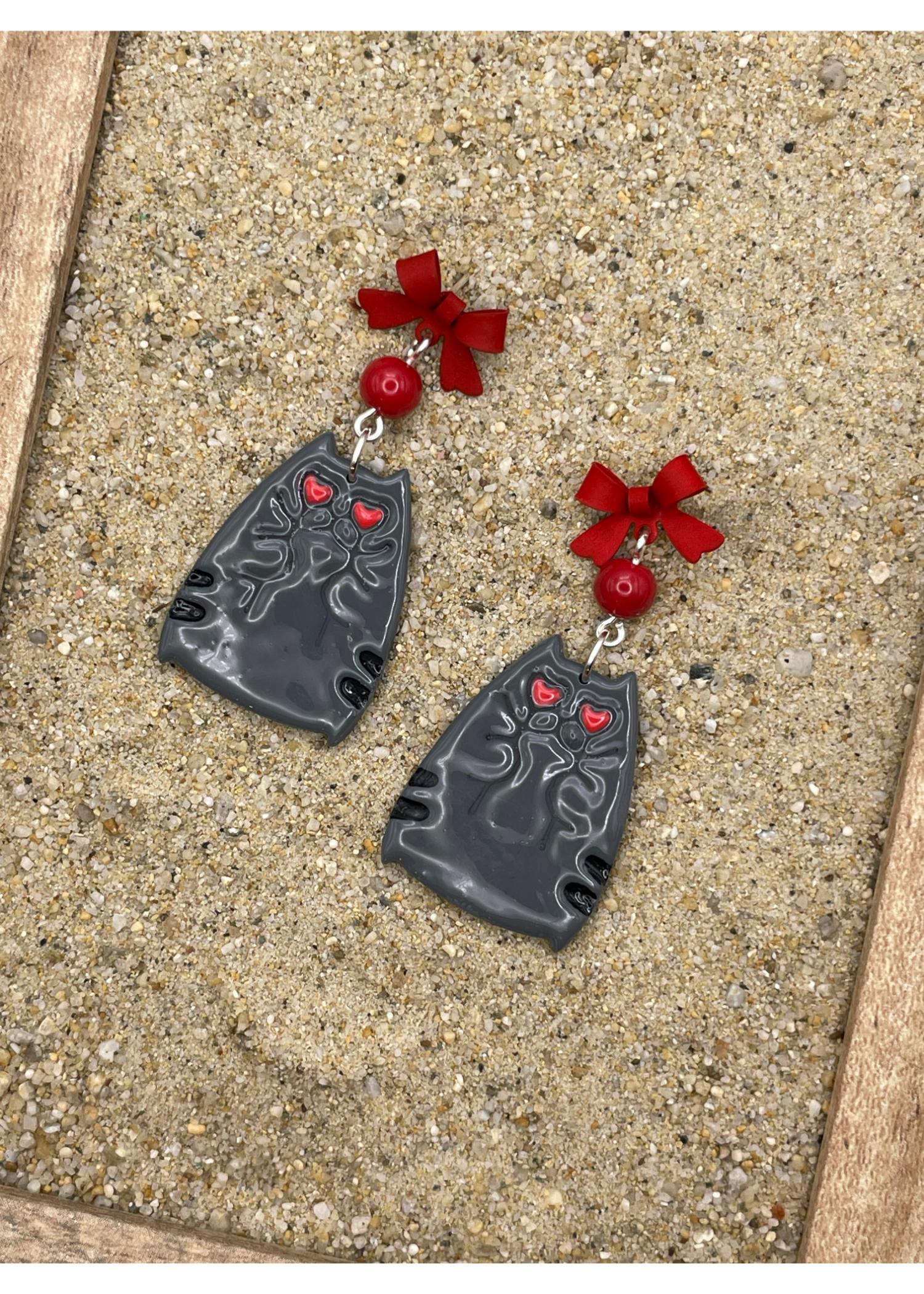 Chubby Kitty Cat with Bow Earrings - Image 3