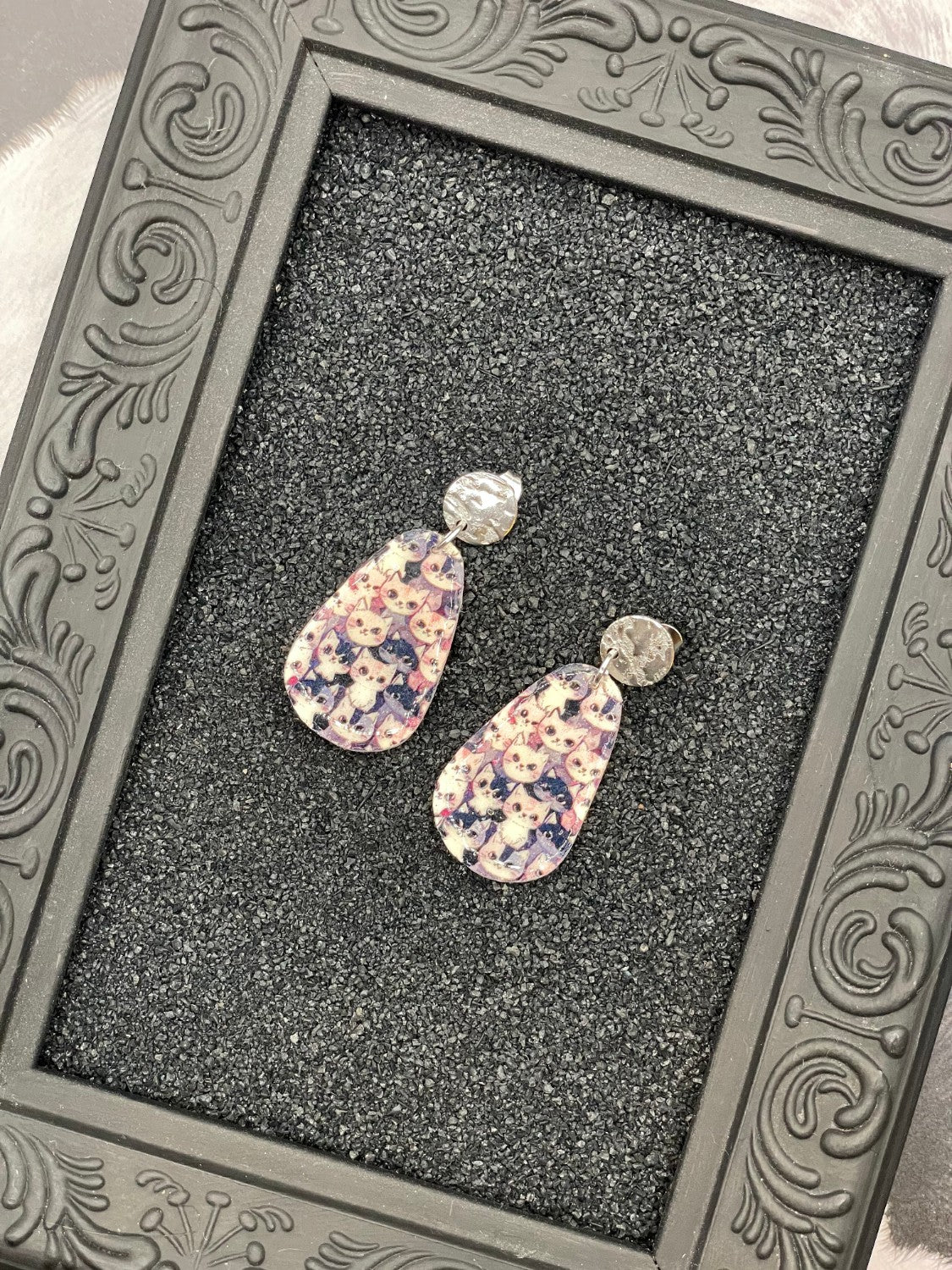 Cat Print Teardrop Dangle Earrings - Image 3