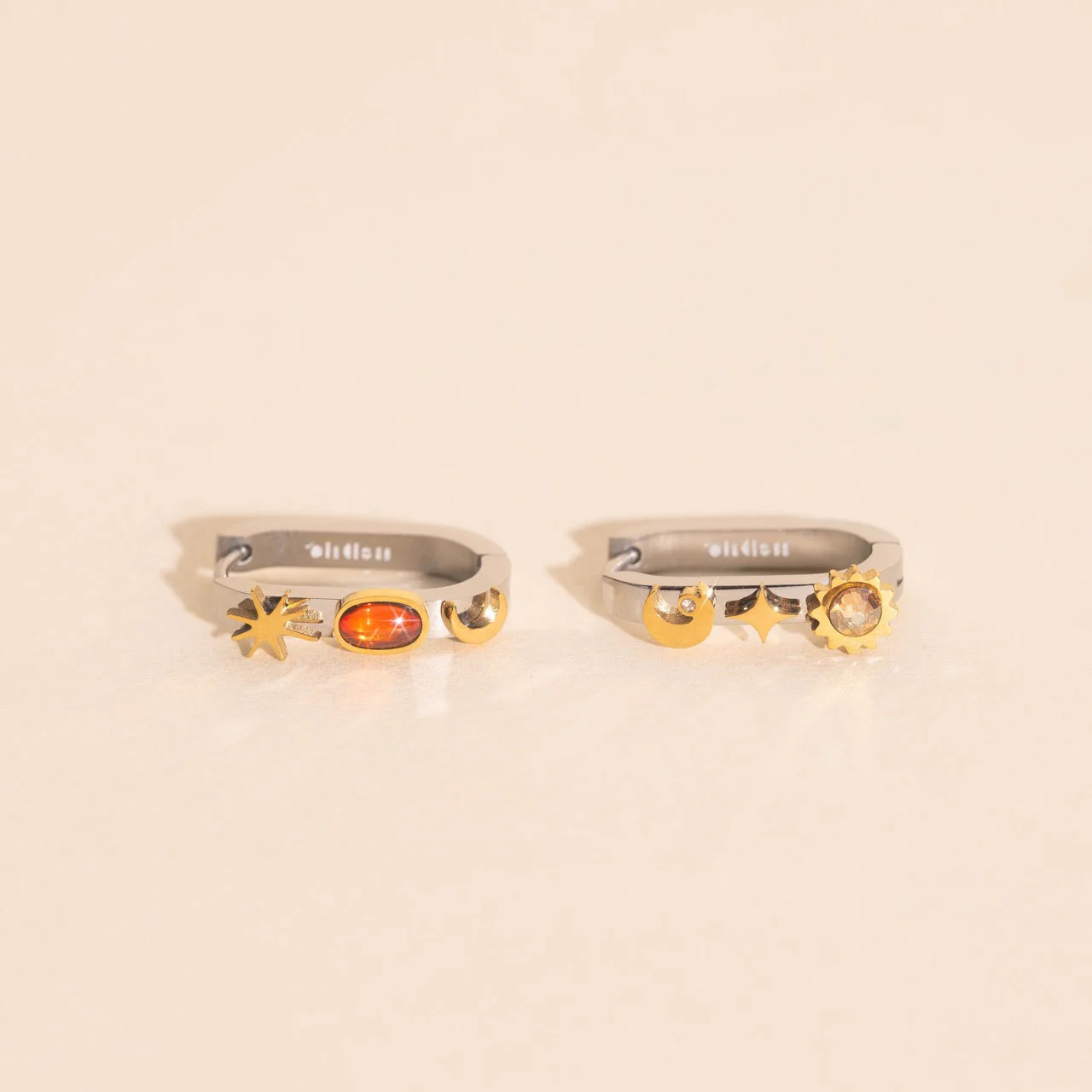 Celestial Oblong 3D Huggie Hoop Earrings - Image 10