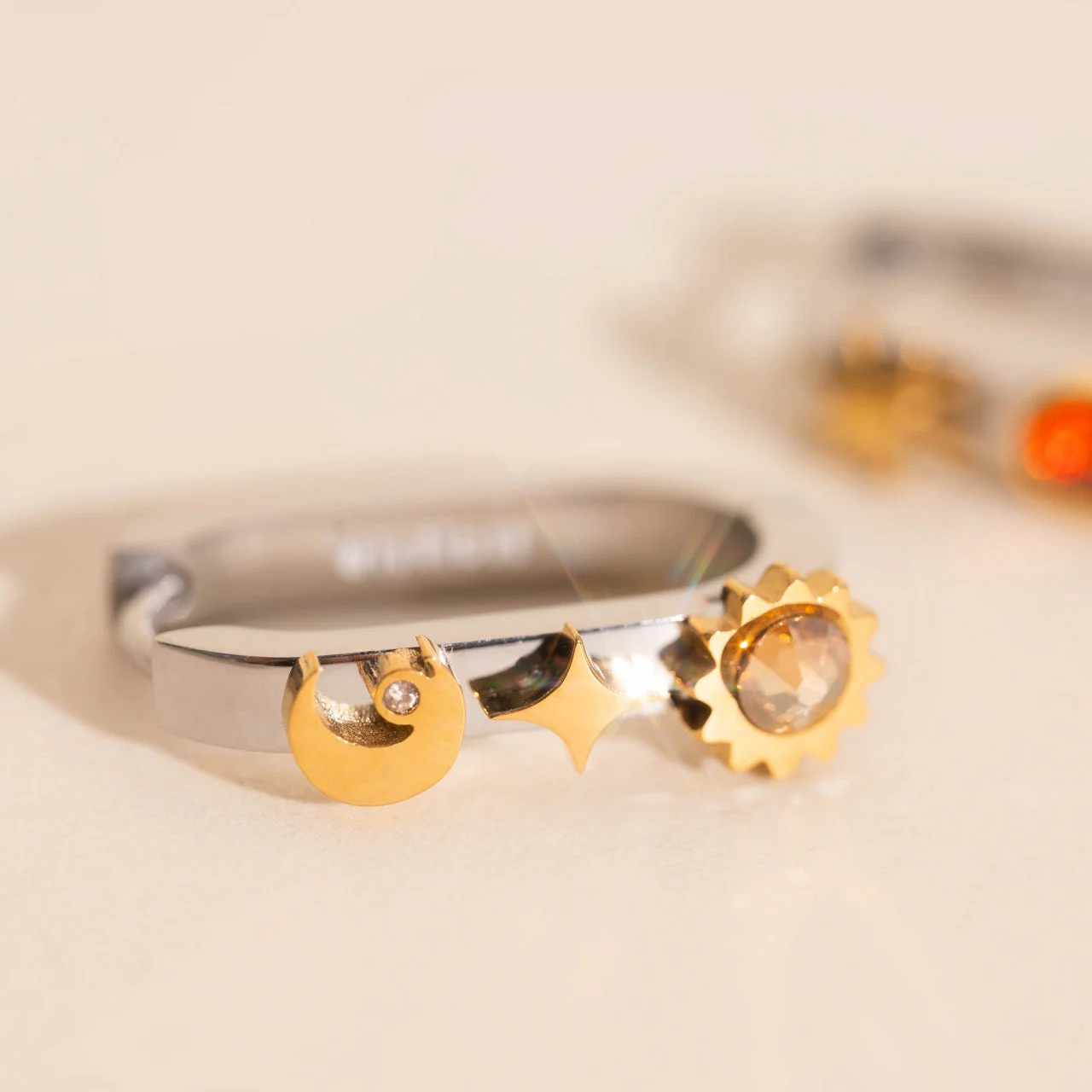 Celestial Oblong 3D Huggie Hoop Earrings - Image 5