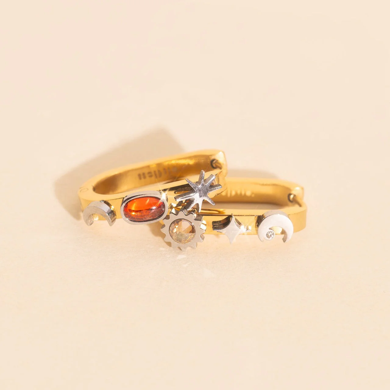 Celestial Oblong 3D Huggie Hoop Earrings - Image 6