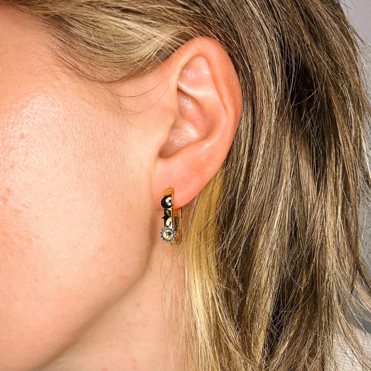 Celestial Oblong 3D Huggie Hoop Earrings - Image 7