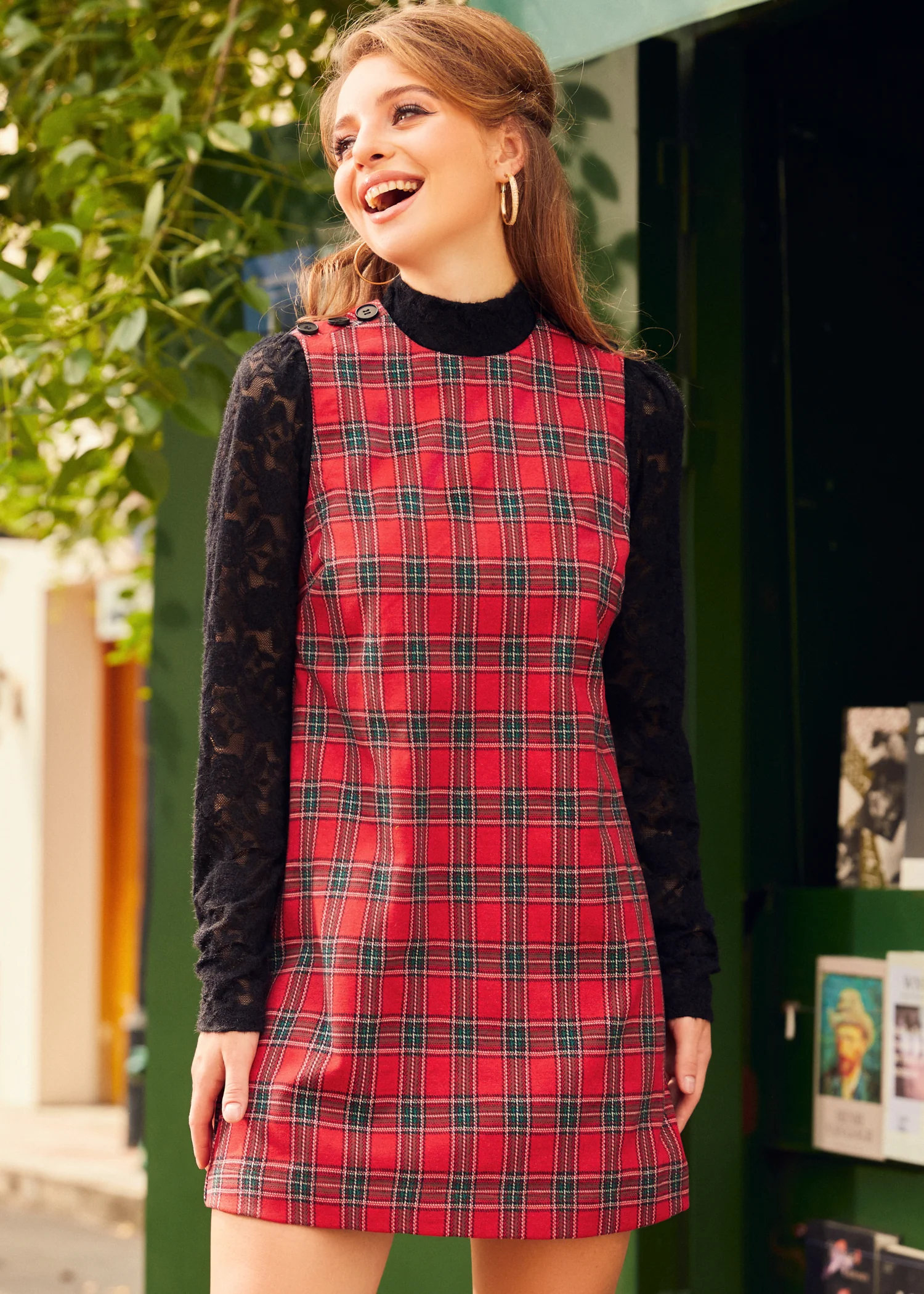 Checkered Charm A-Line Shift Dress - Image 4