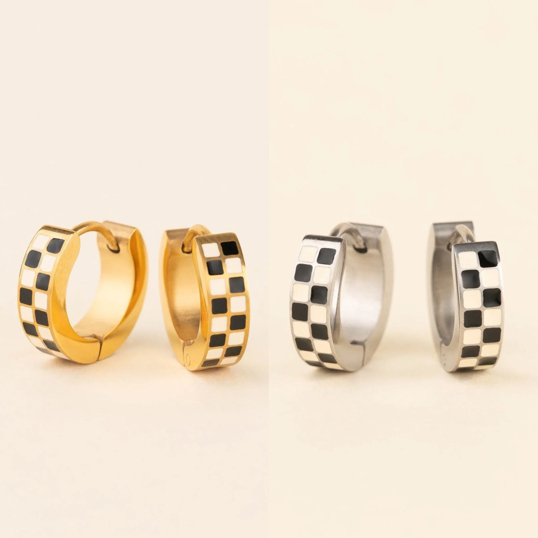 Checkered Chunky Huggie Hoop Earrings - Image 7