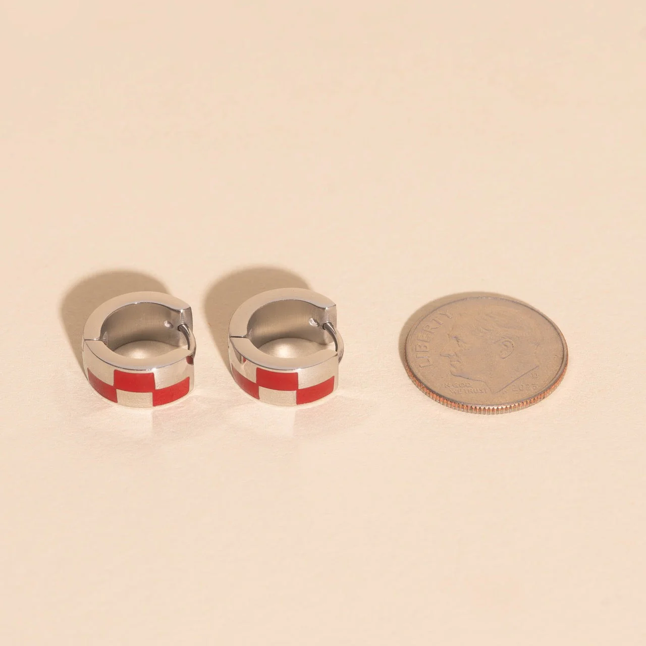 Checkered Rounded Super Chunky Huggie Hoop Earrings - Image 14
