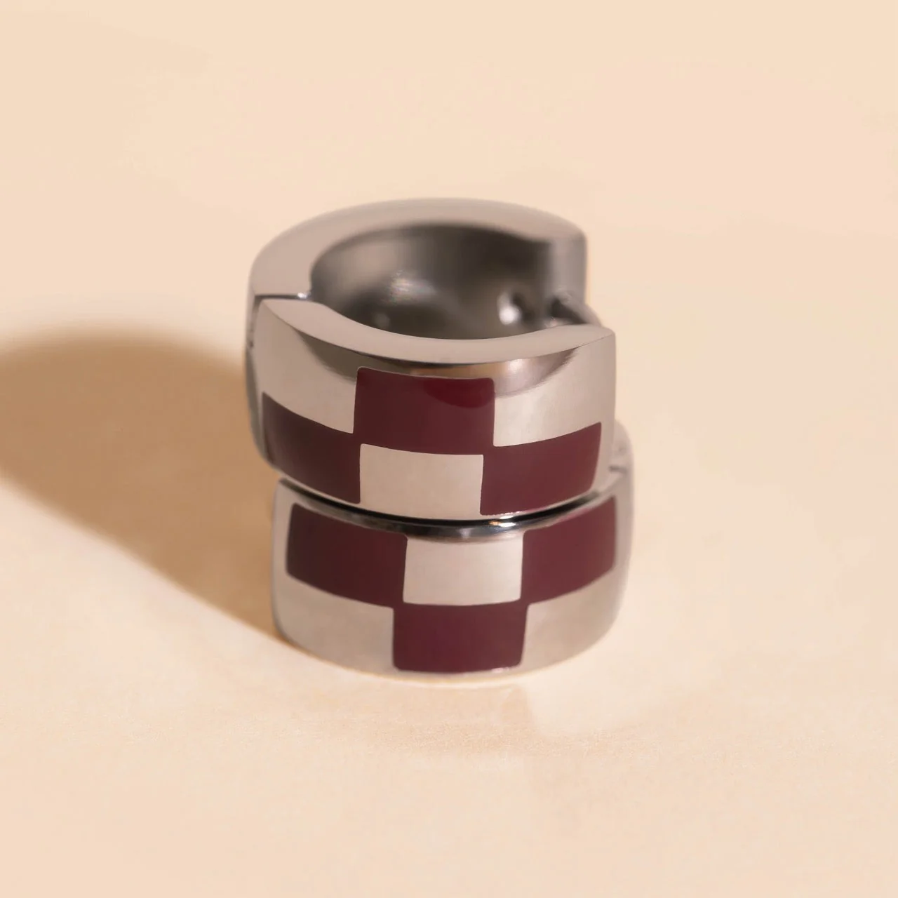 Checkered Rounded Super Chunky Huggie Hoop Earrings - Image 37