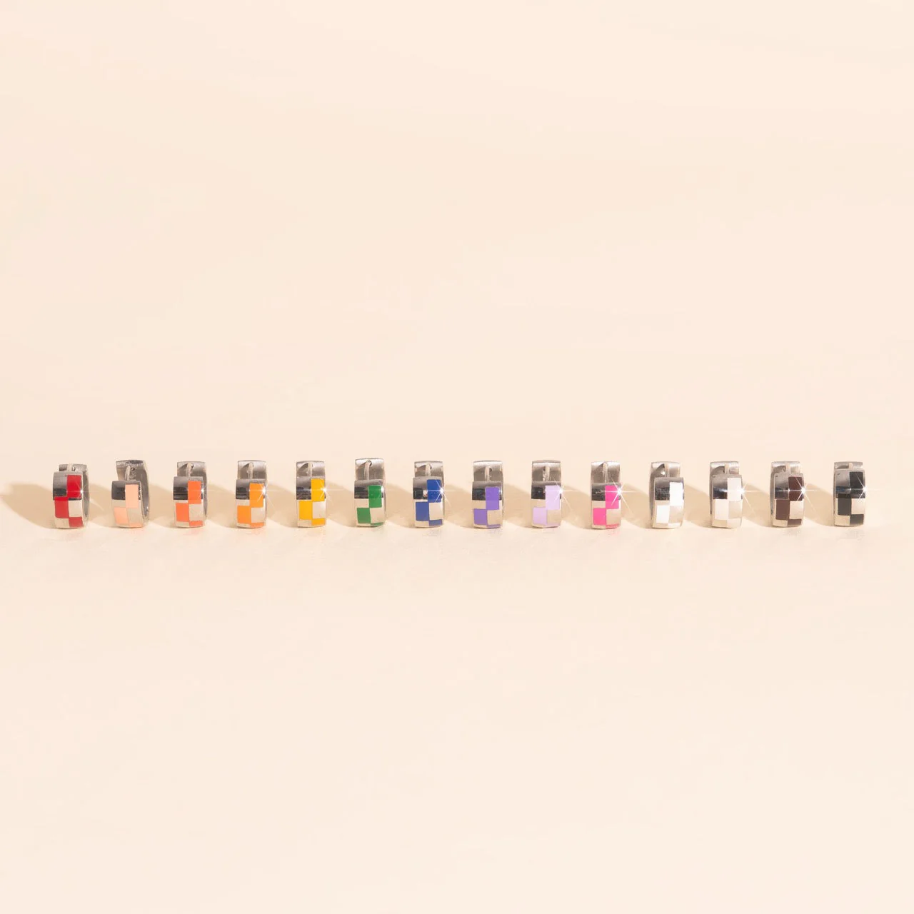 Checkered Rounded Super Chunky Huggie Hoop Earrings - Image 38