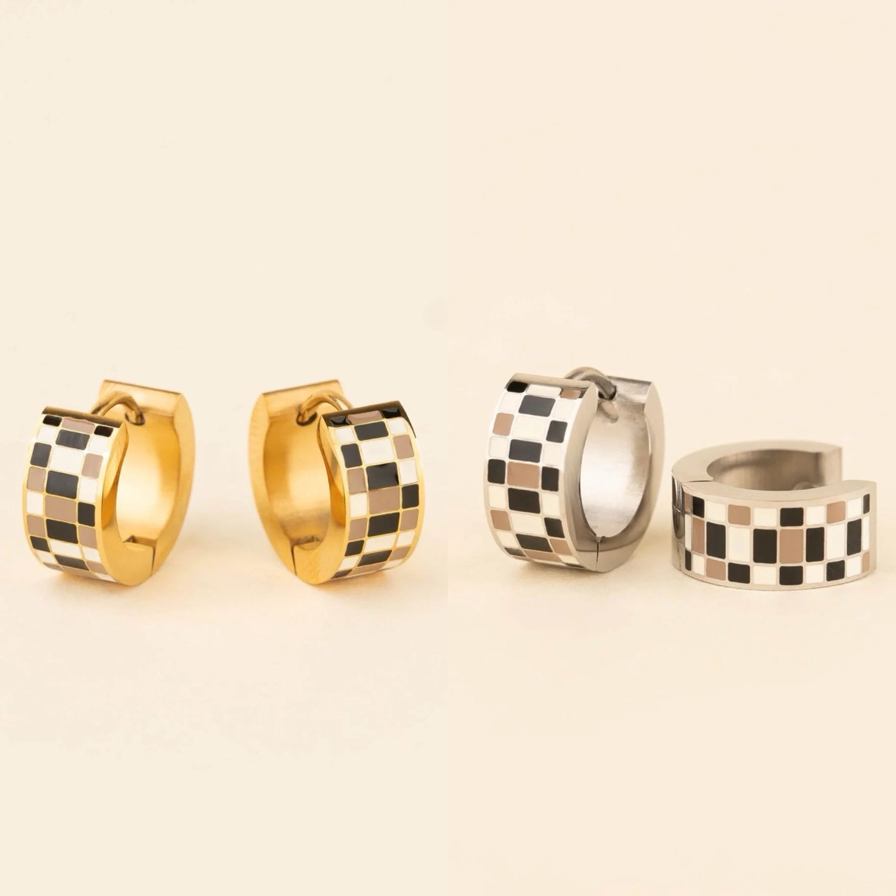 Checkered Super Chunky Huggie Hoop Earrings - Image 10