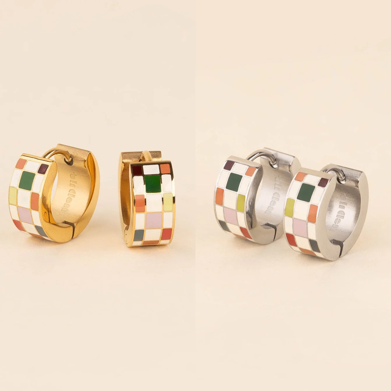 Checkered Super Chunky Huggie Hoop Earrings - Image 11