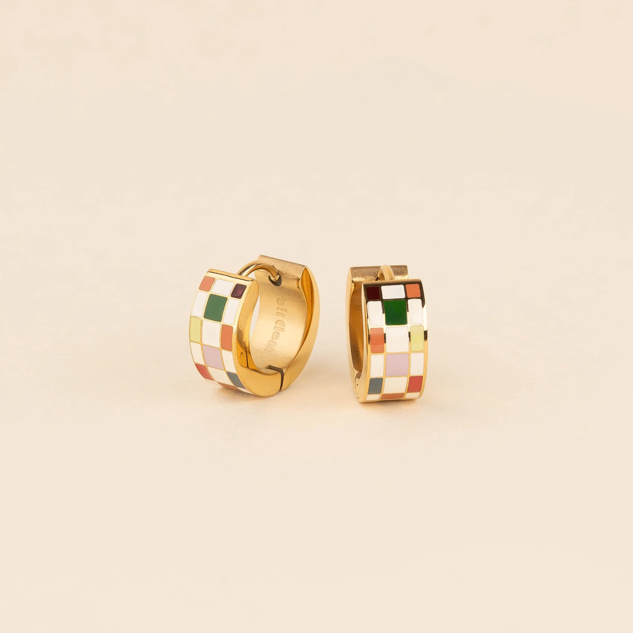 Checkered Super Chunky Huggie Hoop Earrings - Image 12