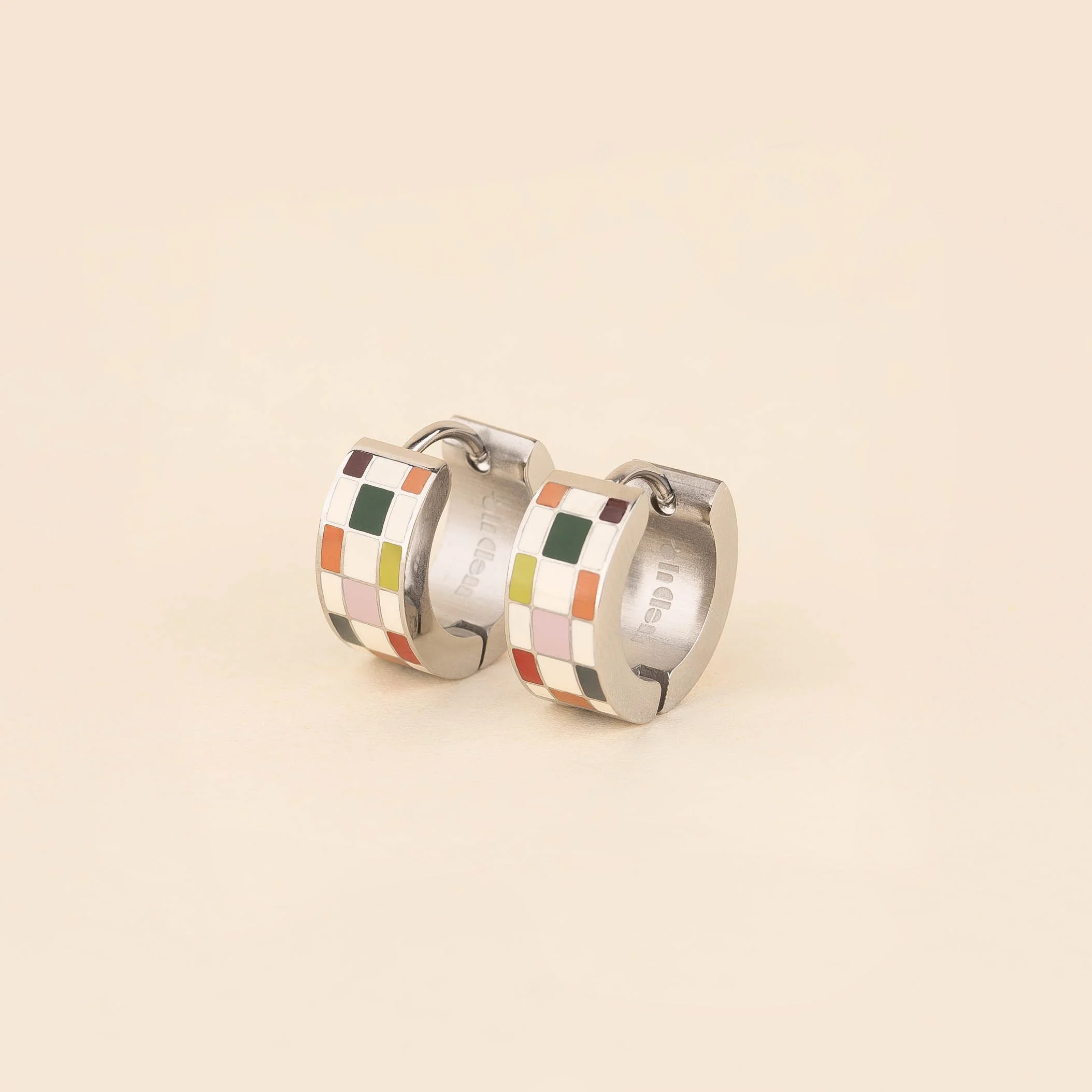 Checkered Super Chunky Huggie Hoop Earrings - Image 13