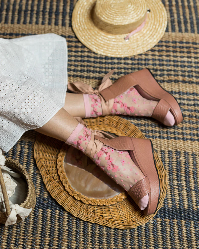 Cherry Blossom Sheer Crew Sock - Image 2