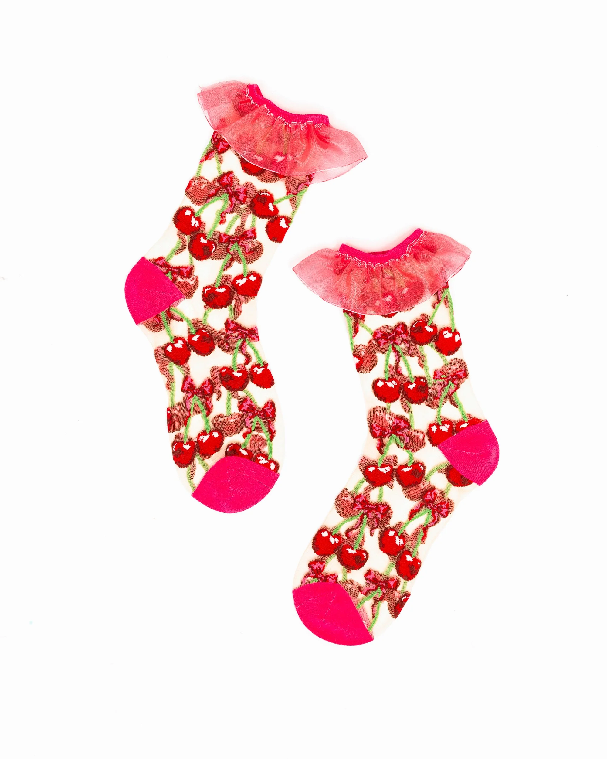 Cherry Bow Ruffle Sheer Crew Sock - Image 2