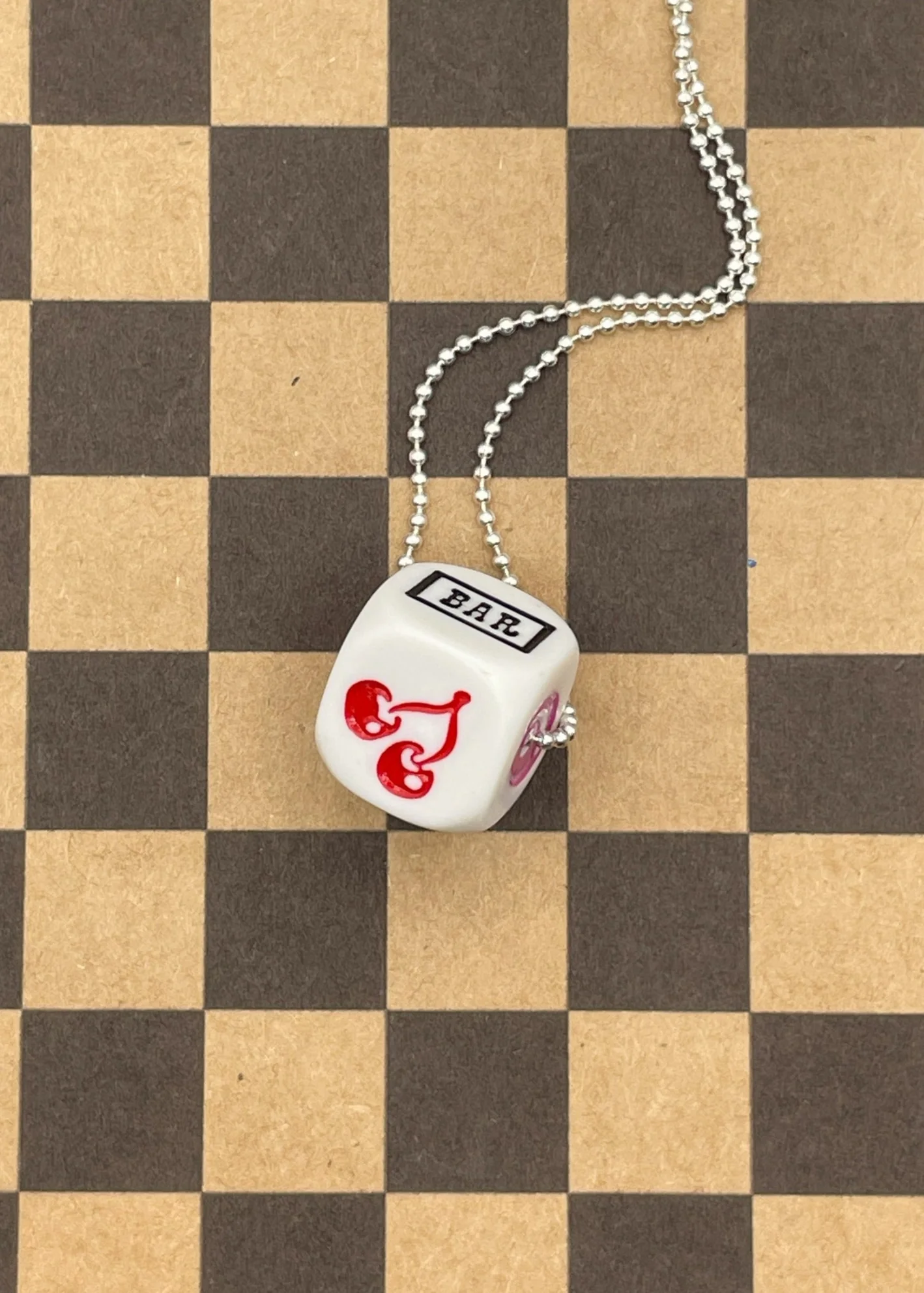 Cherry Dice Necklace Sterling Silver Chain