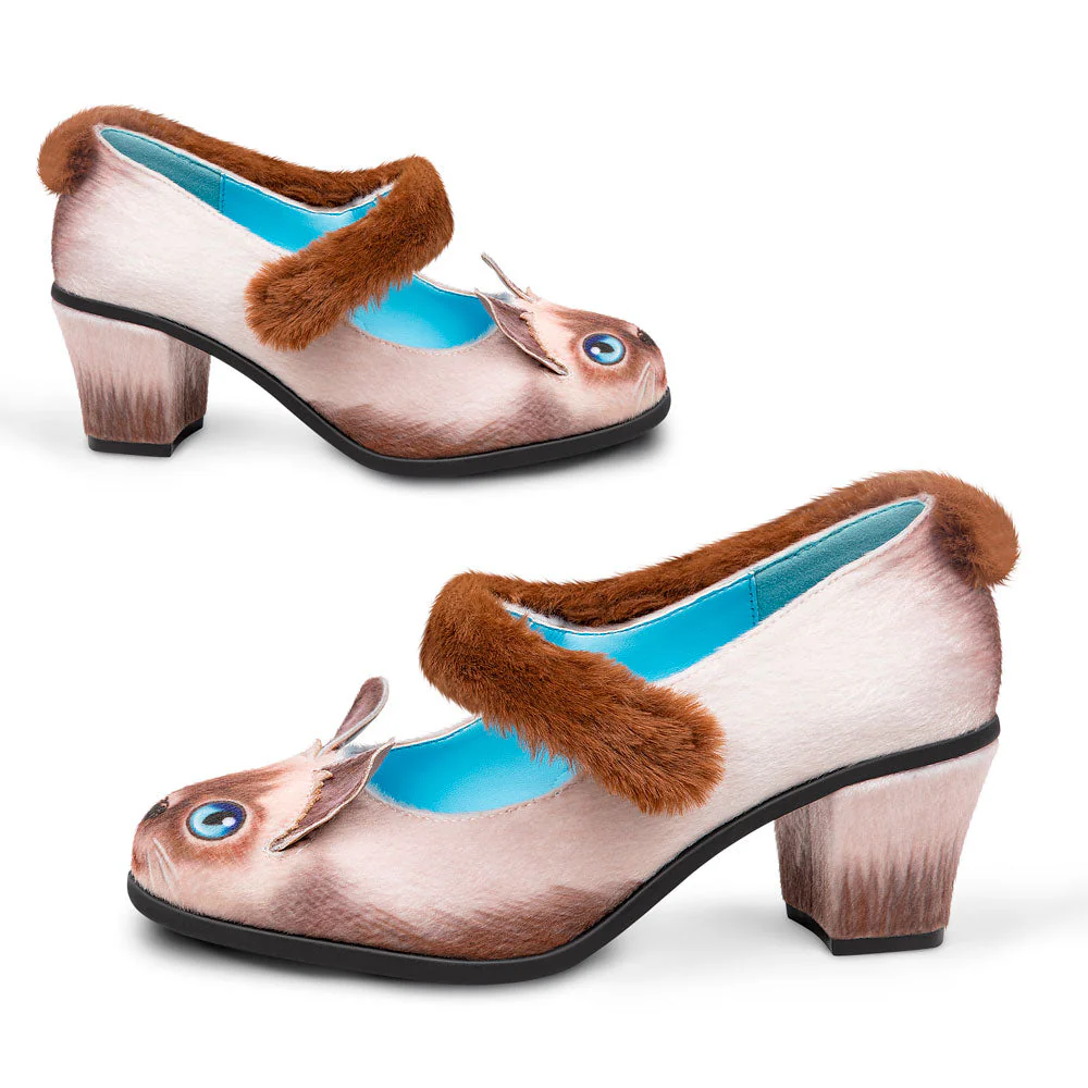 ChocolaticasĀ® Mid Heels Siamese Cat Women's Mary Jane Pump - Image 3