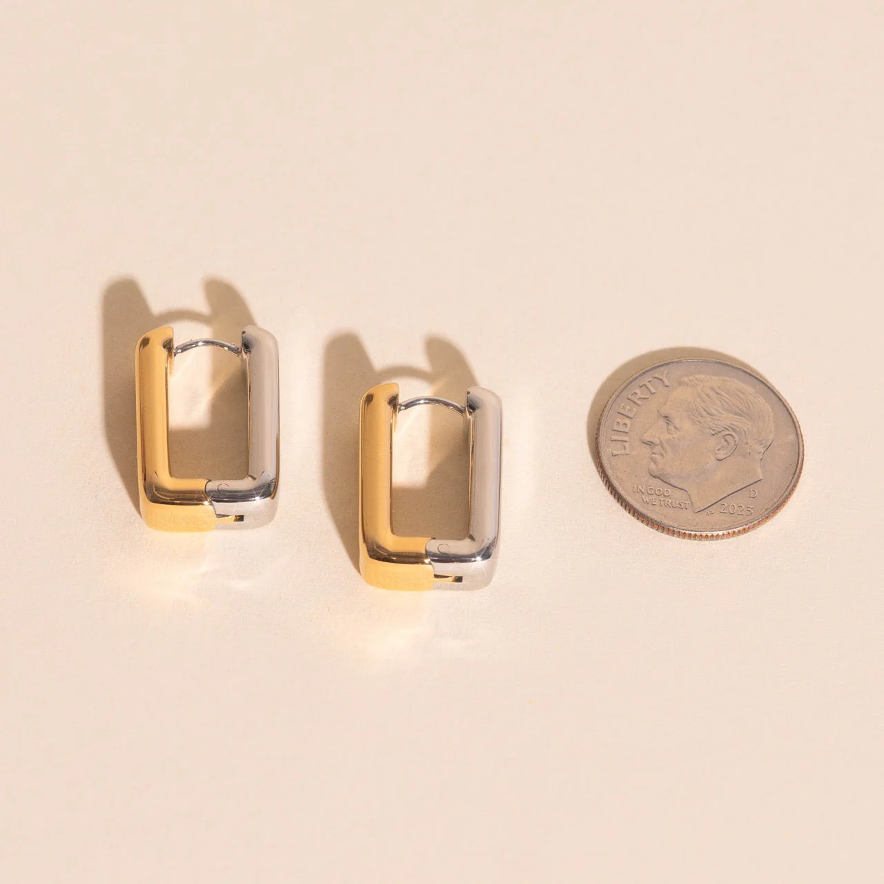Chunky Rounded Rectangle Huggie Hoop Earrings - Image 11