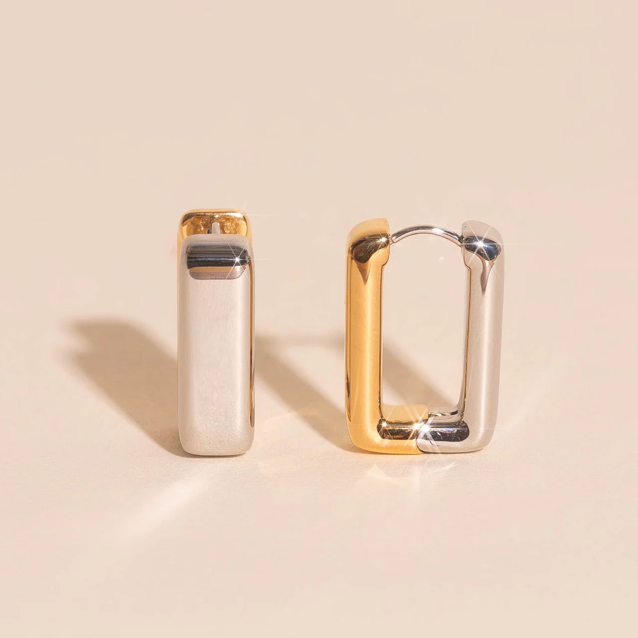 Chunky Rounded Rectangle Huggie Hoop Earrings - Image 13