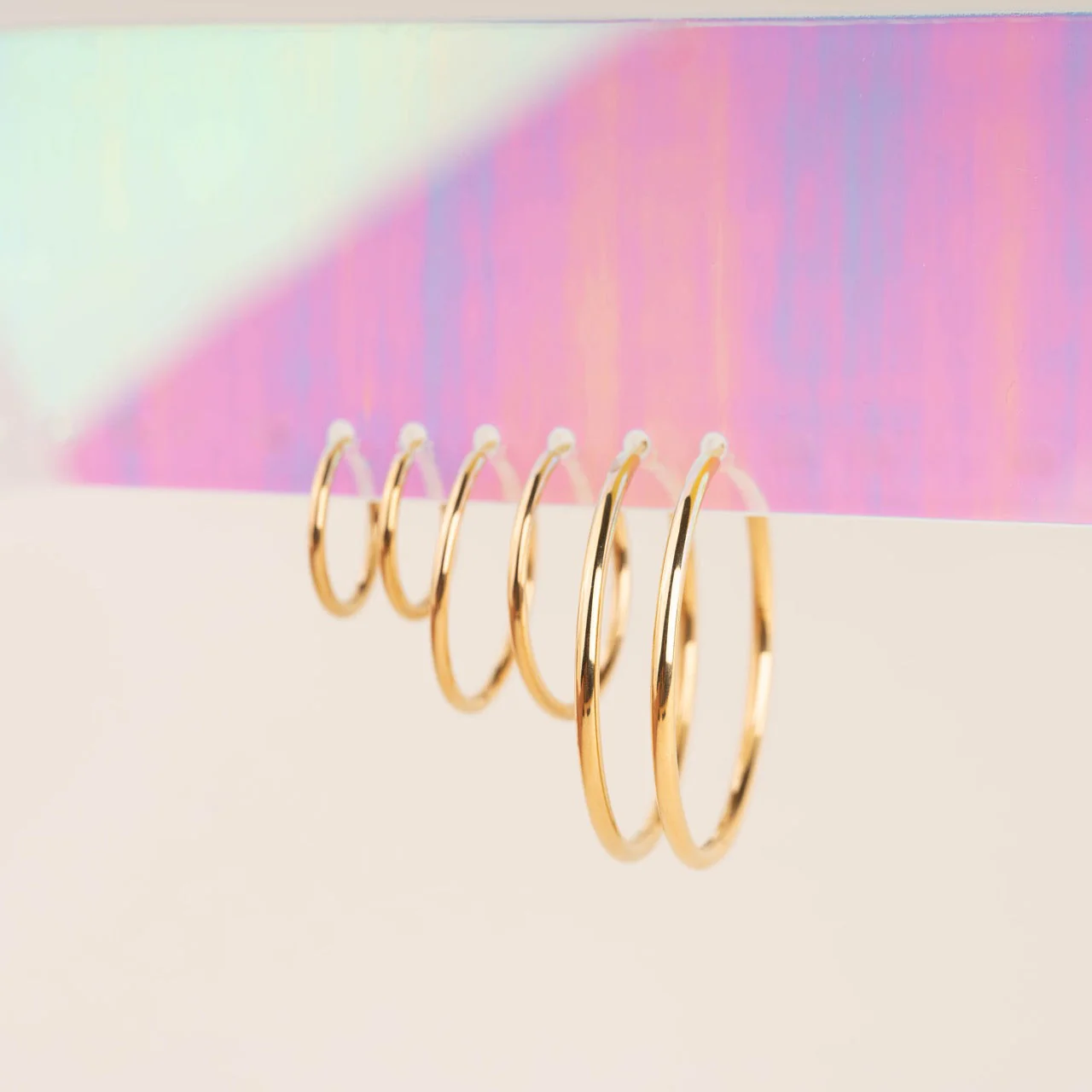 Circle Rounded Huggie Hoop Earrings - Image 4