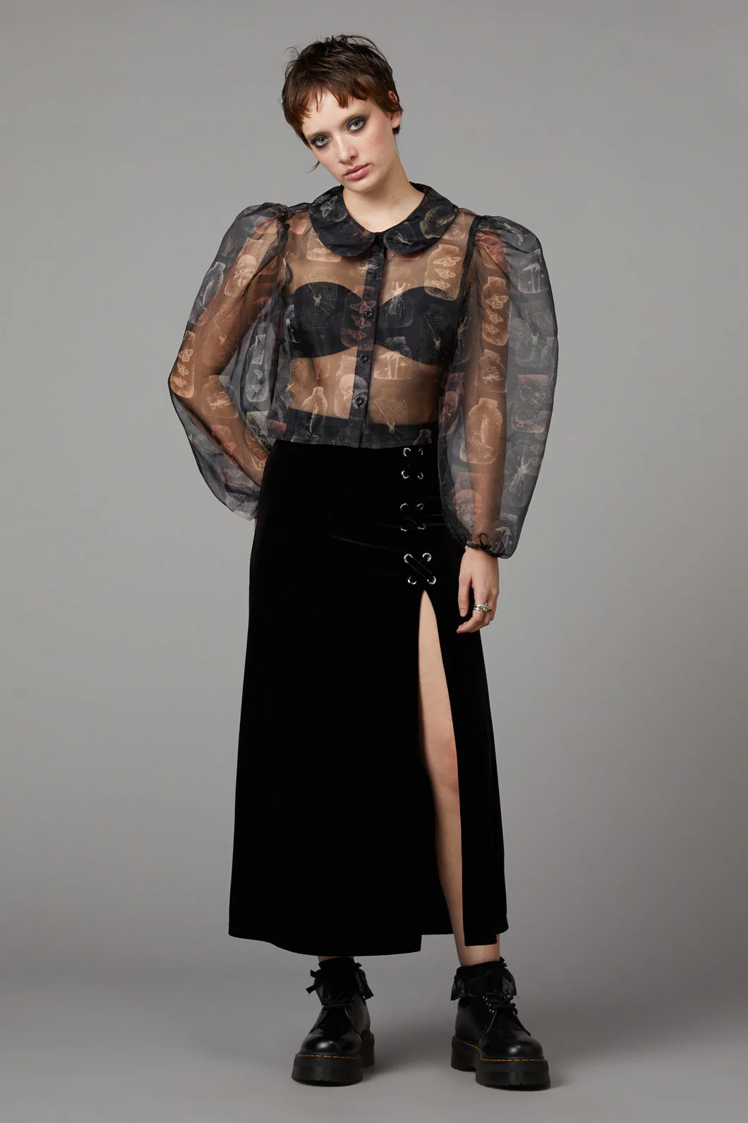 Sheer Gothic Puff Shoulder Blouse - Image 3