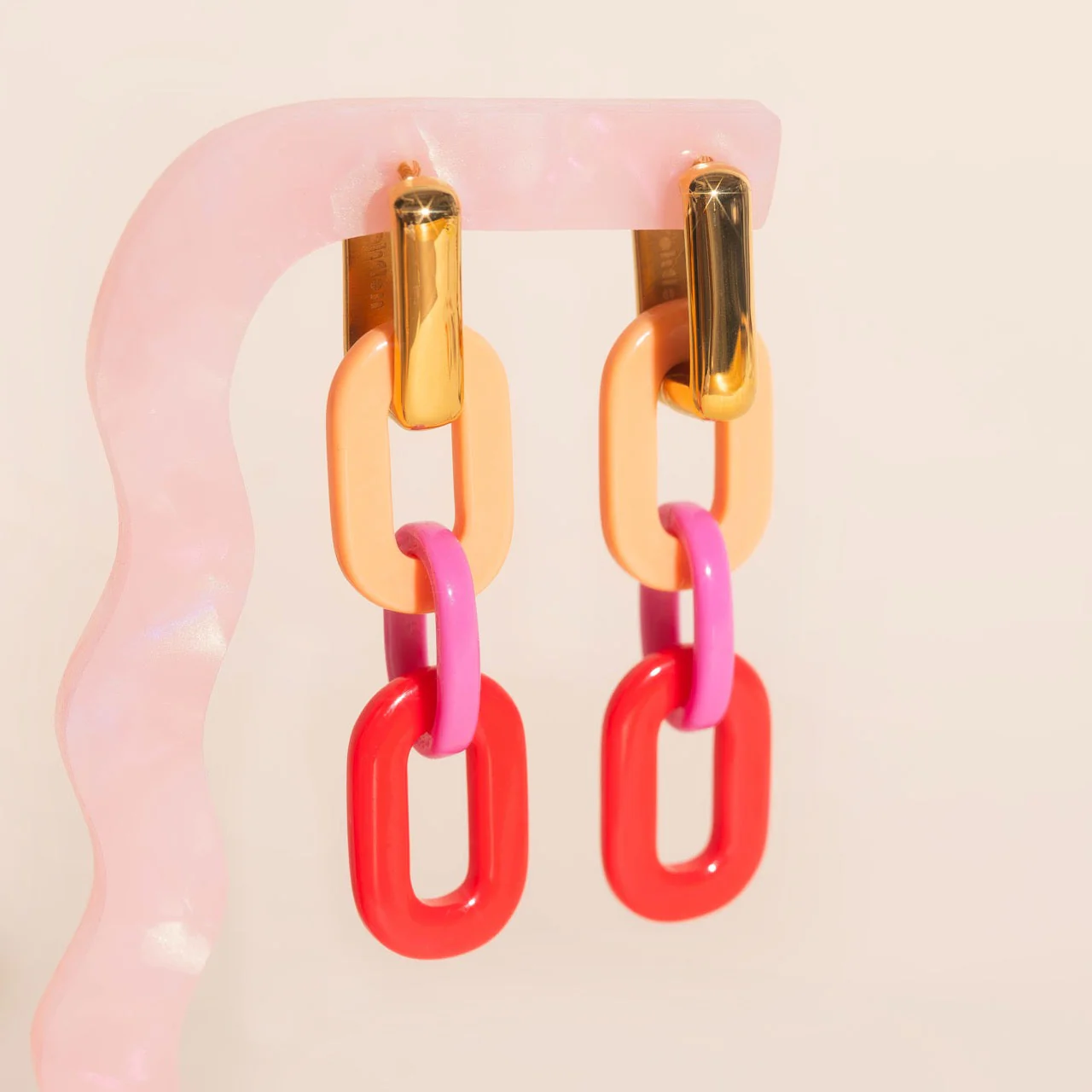 Color Block Acrylic Chain Huggie Hoop Charms - Image 2