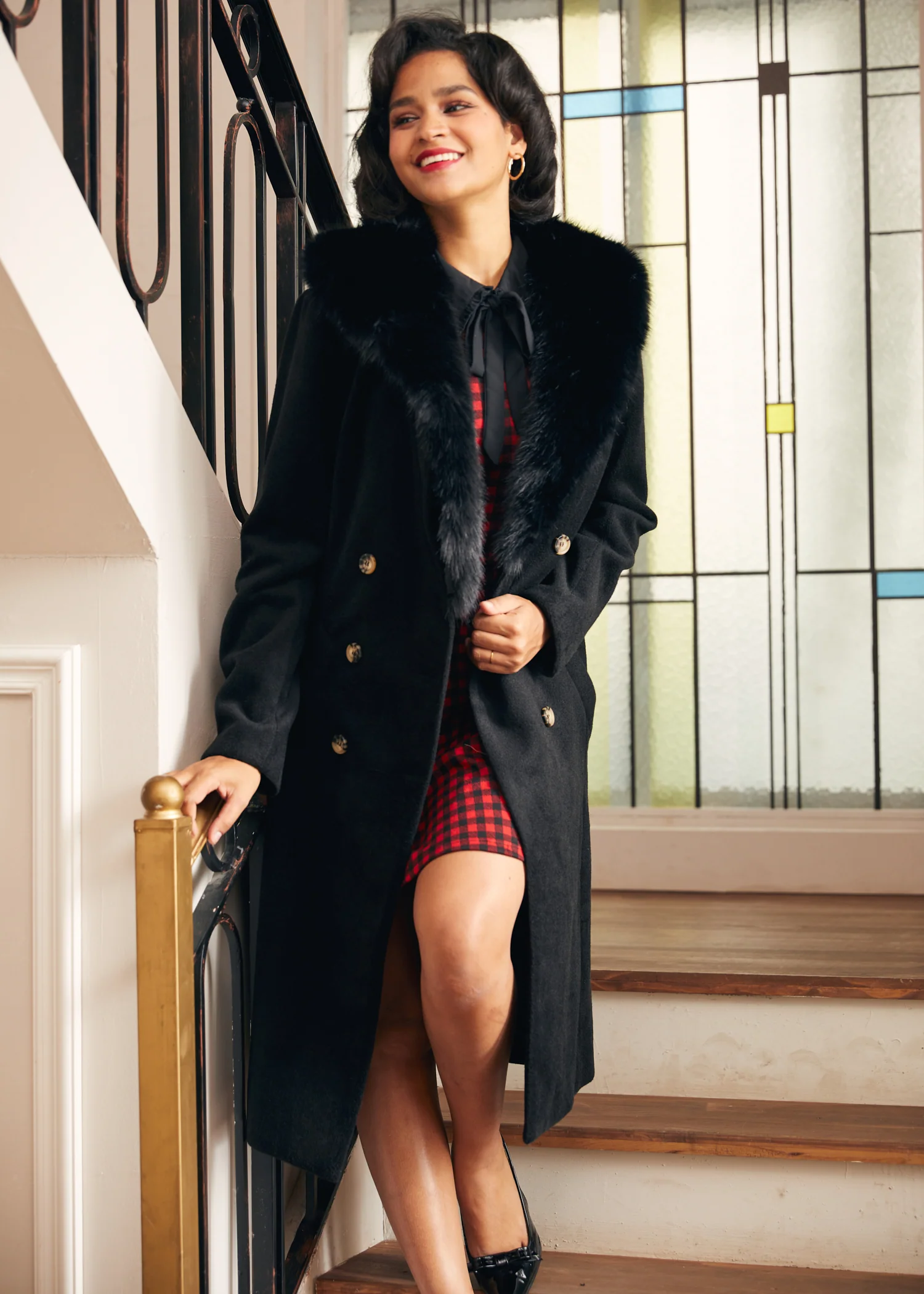 Elegance Reimagined Fur Trim Coat - Image 4