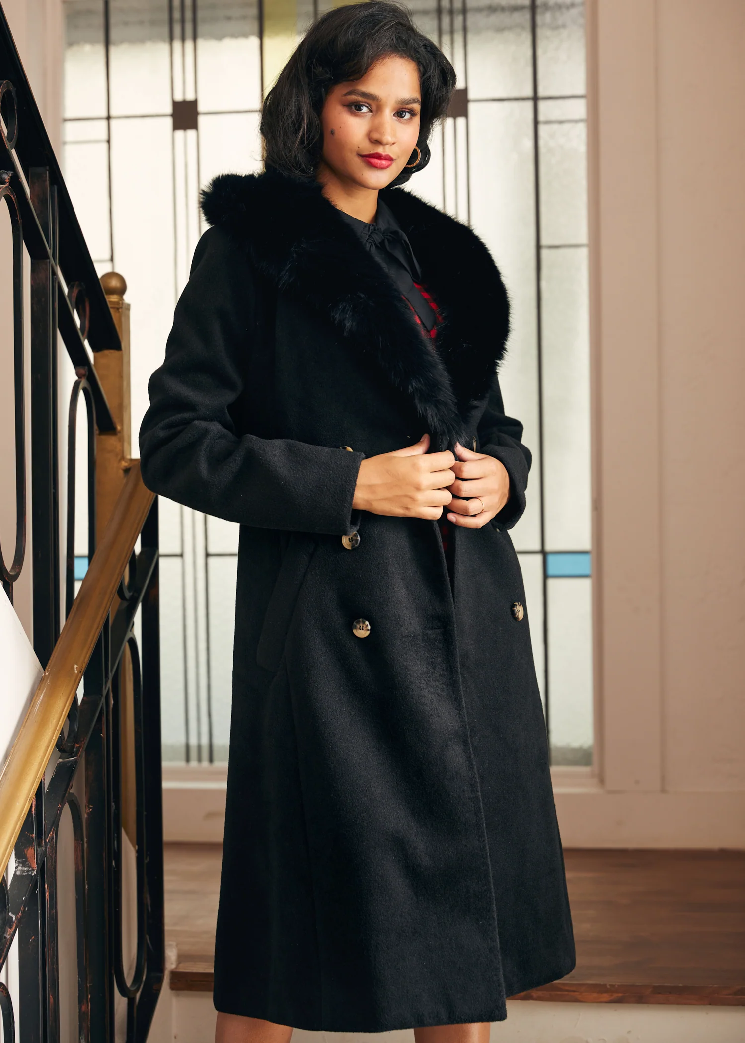 Elegance Reimagined Fur Trim Coat - Image 6